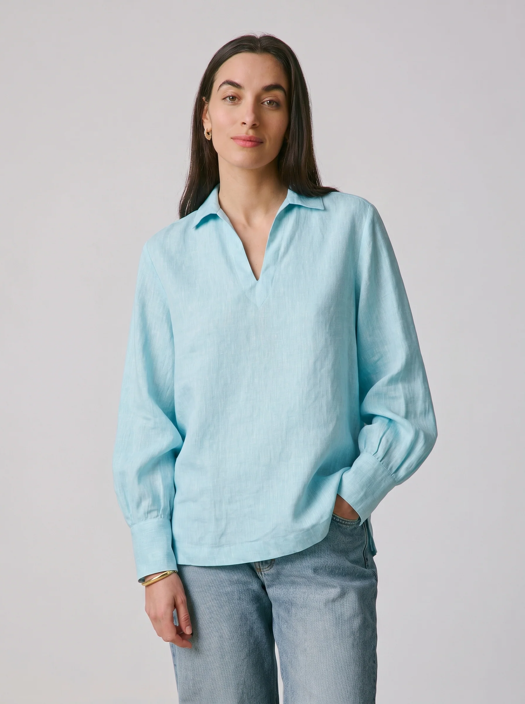 Blouse Noalie en lin turquoise