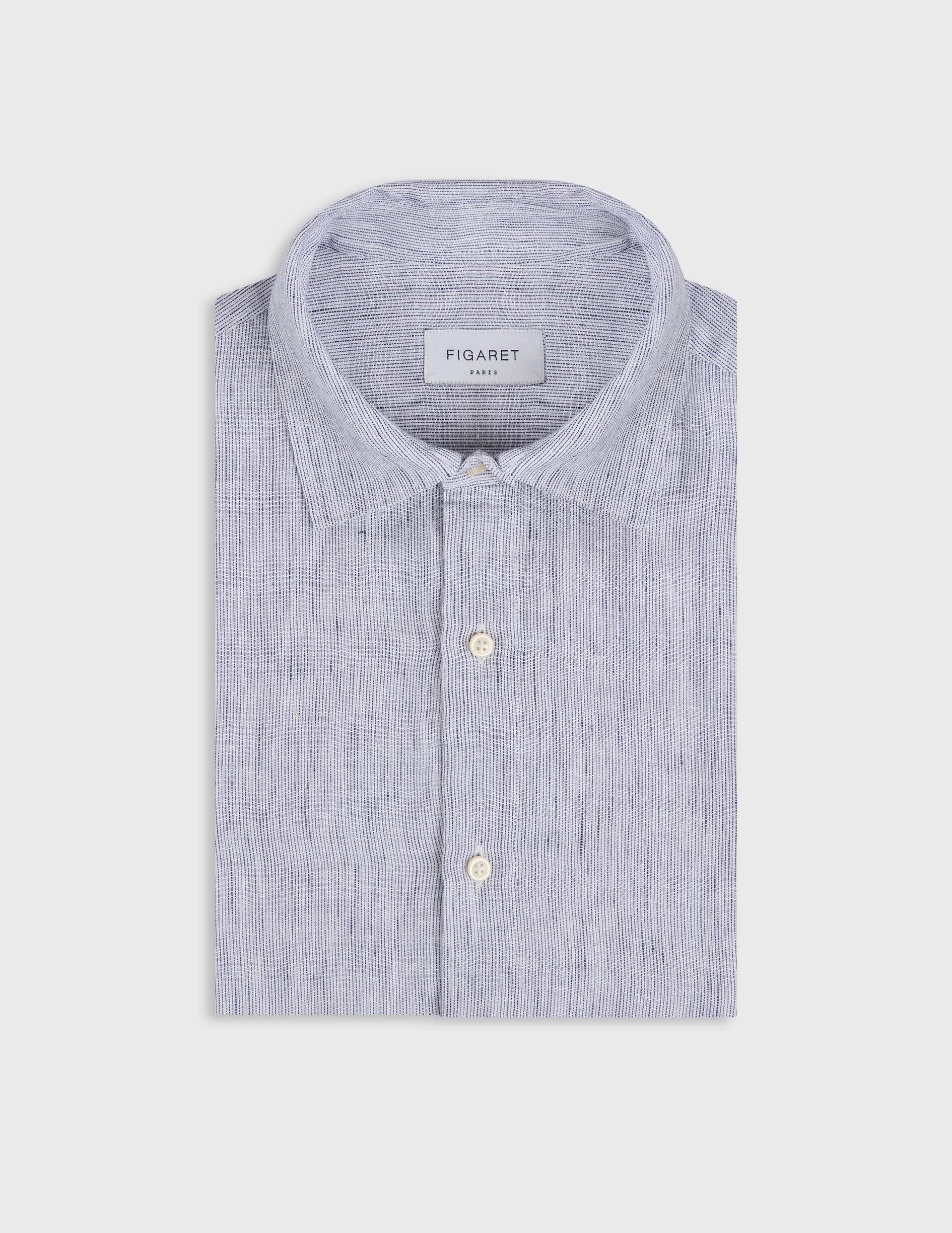 Chemise Auguste en lin rayé bleu marine