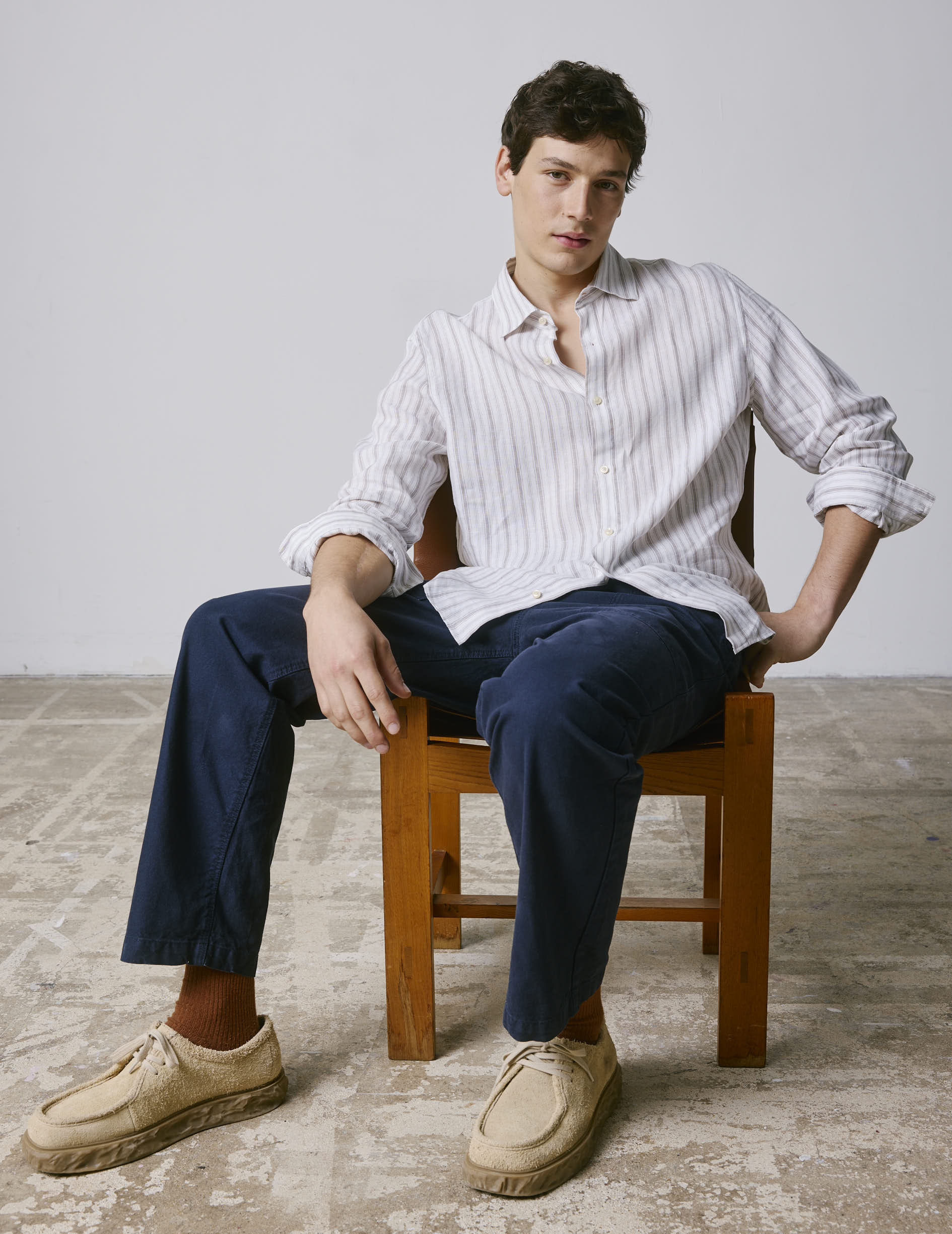 Chemise Auguste en lin rayé beige