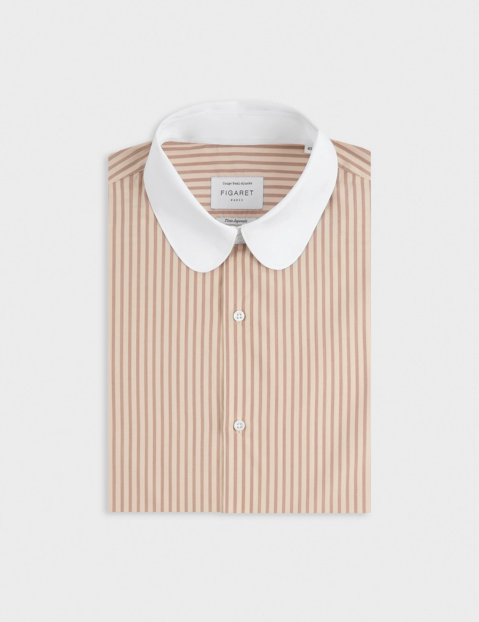 Chemise semi-ajustée rayée beige - Image 6