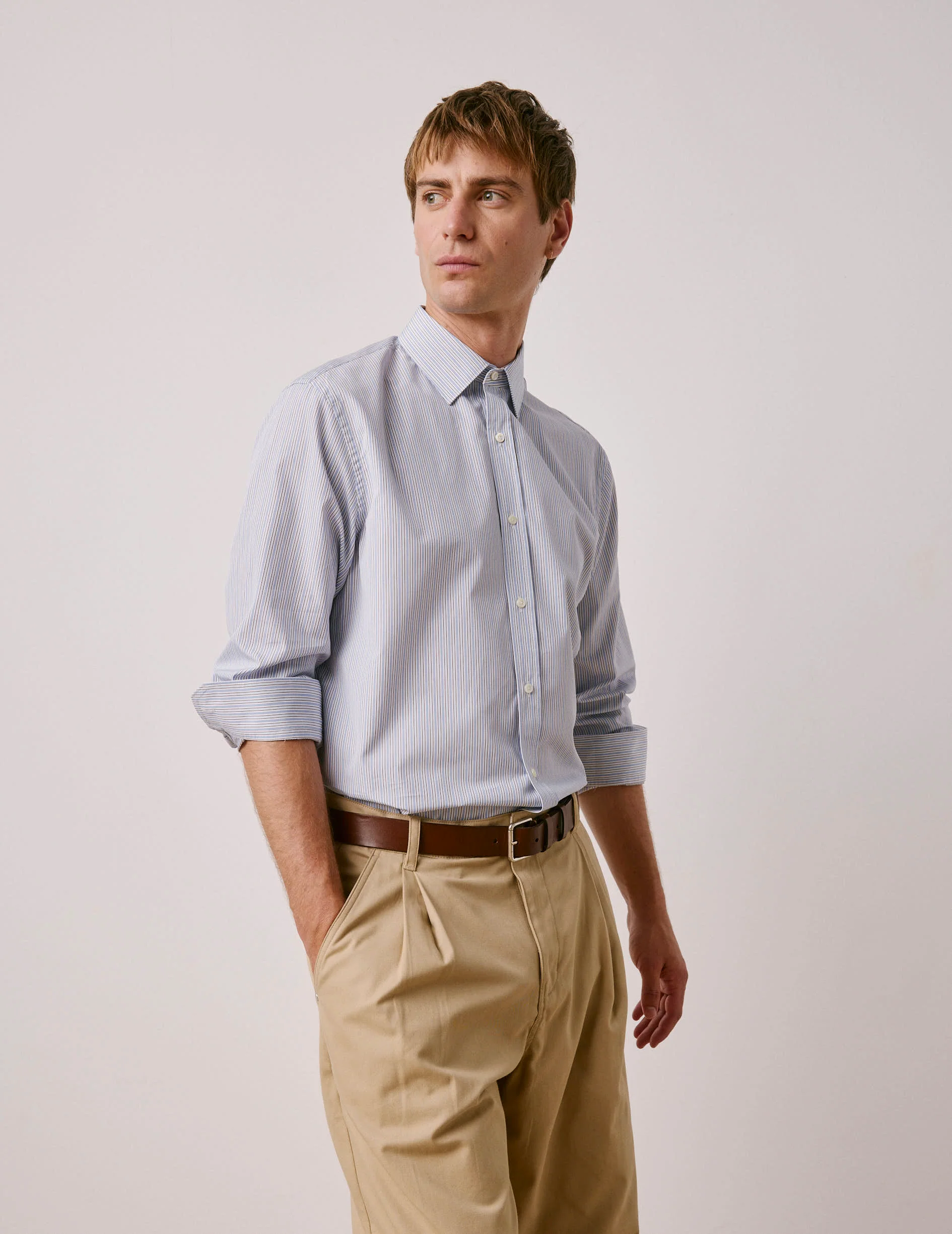 Chemise classique rayée marron - Image 4