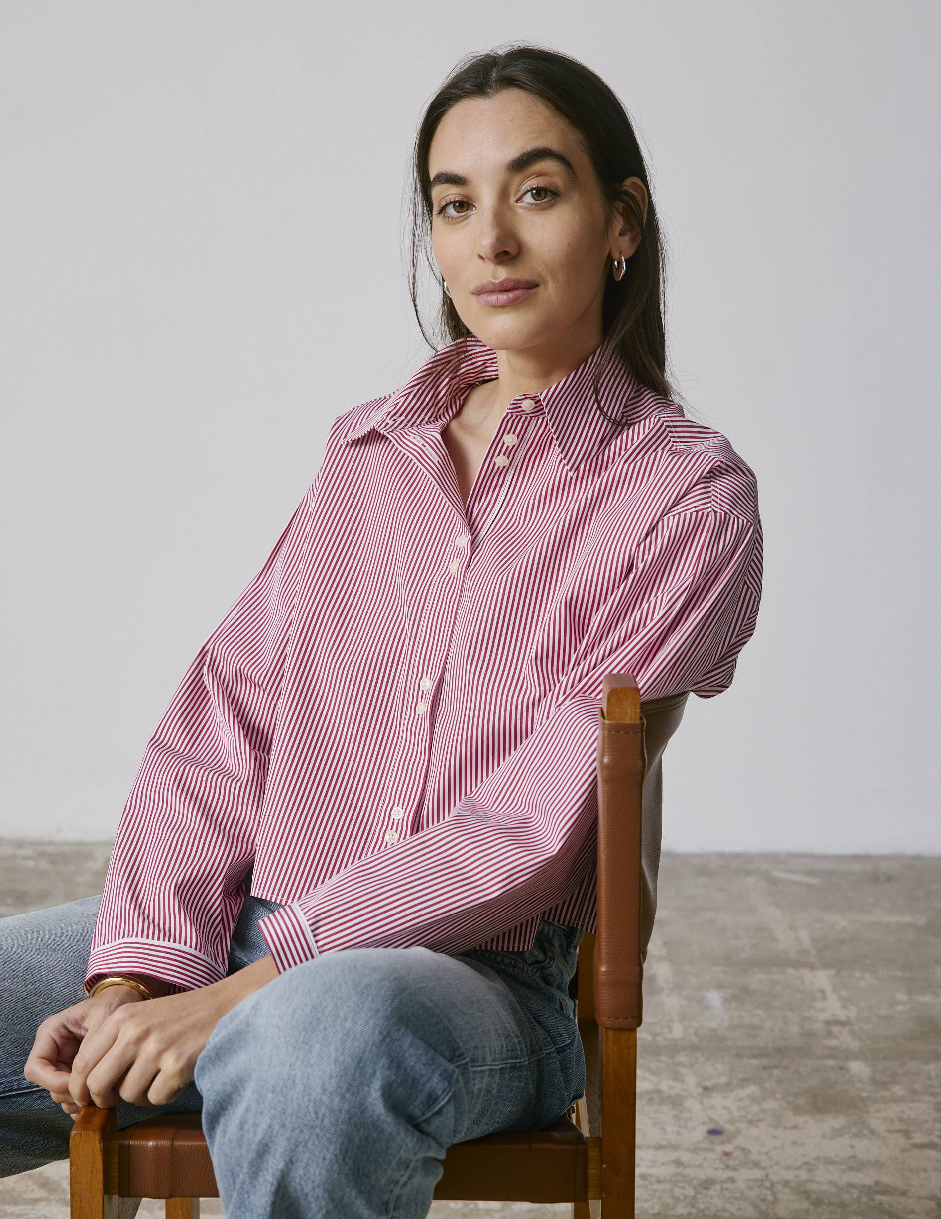 Chemise crop Ninon rayée bordeaux