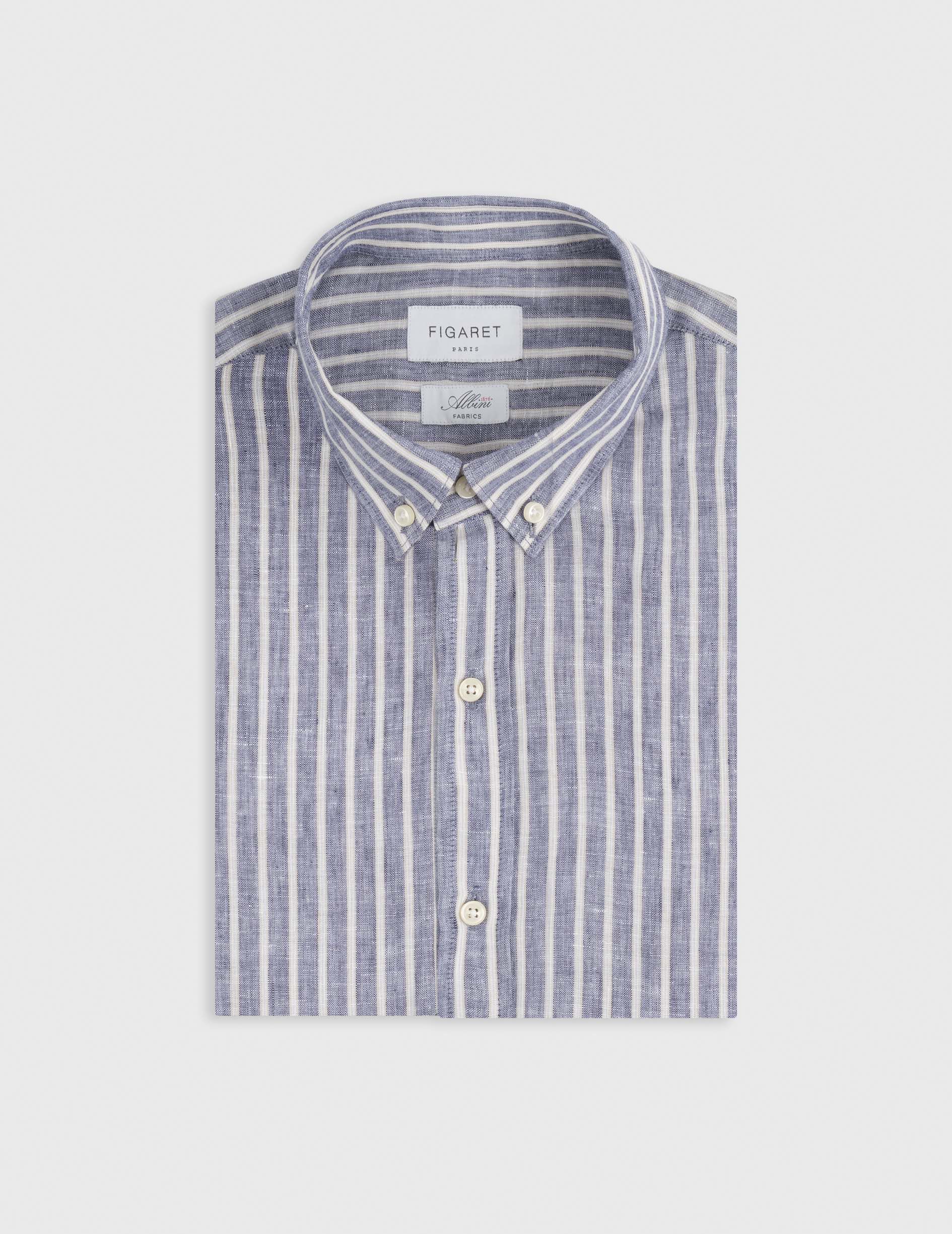 Chemise Gaspard en lin rayé bleu - Image 4