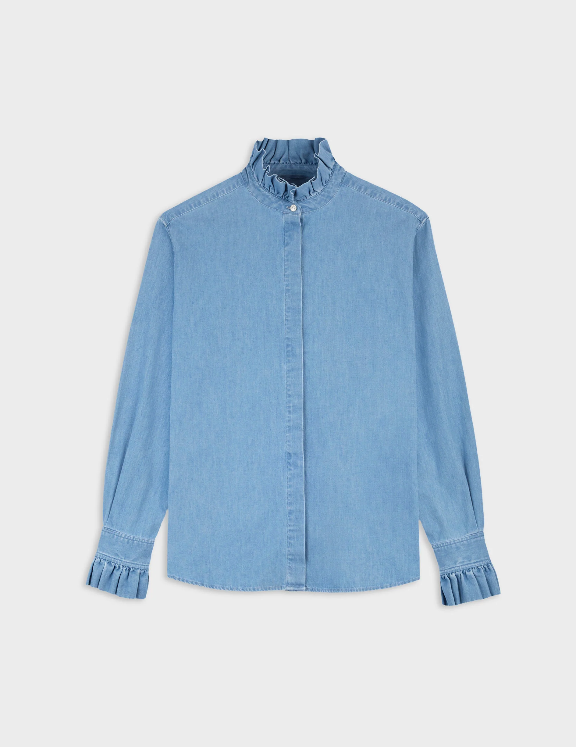 Chemise Laurine gorge cachée en denim clair - Image 4
