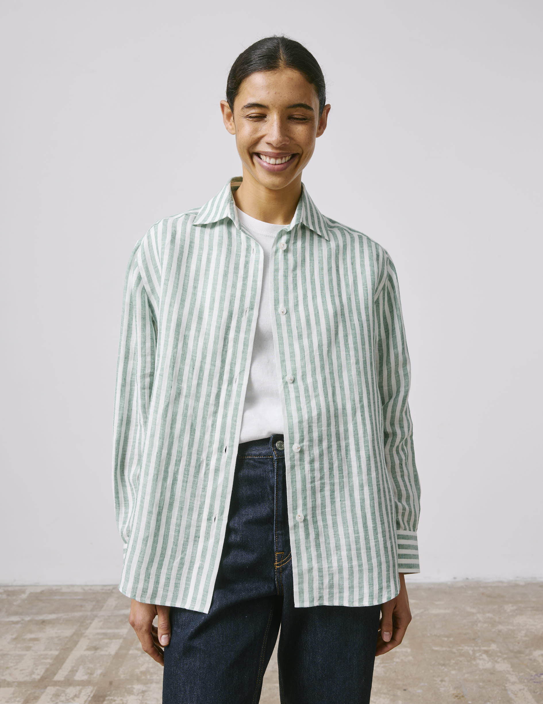 Chemise Léanna en lin rayé vert - Image 3