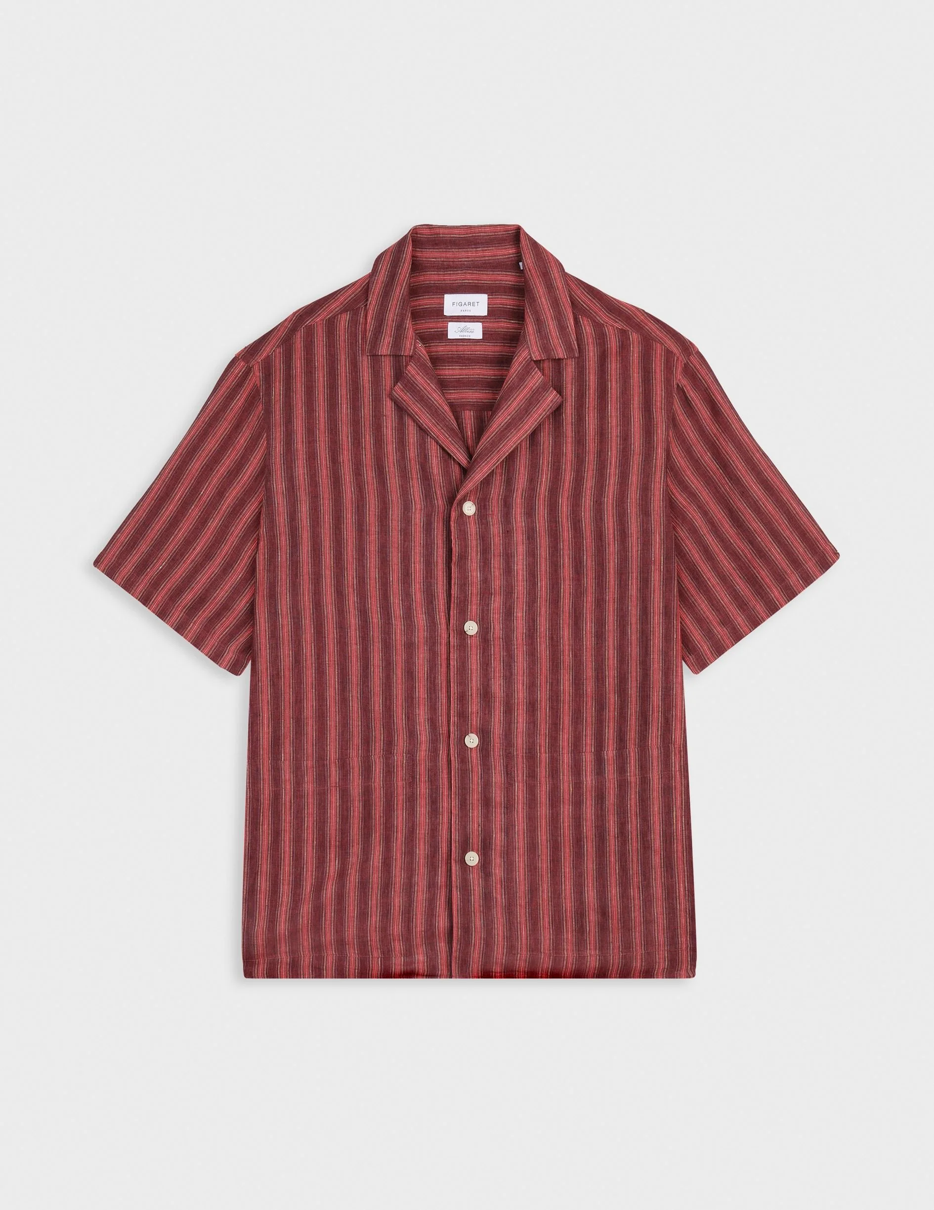 Chemise Lois manches courtes en lin rayé bordeaux - Image 4