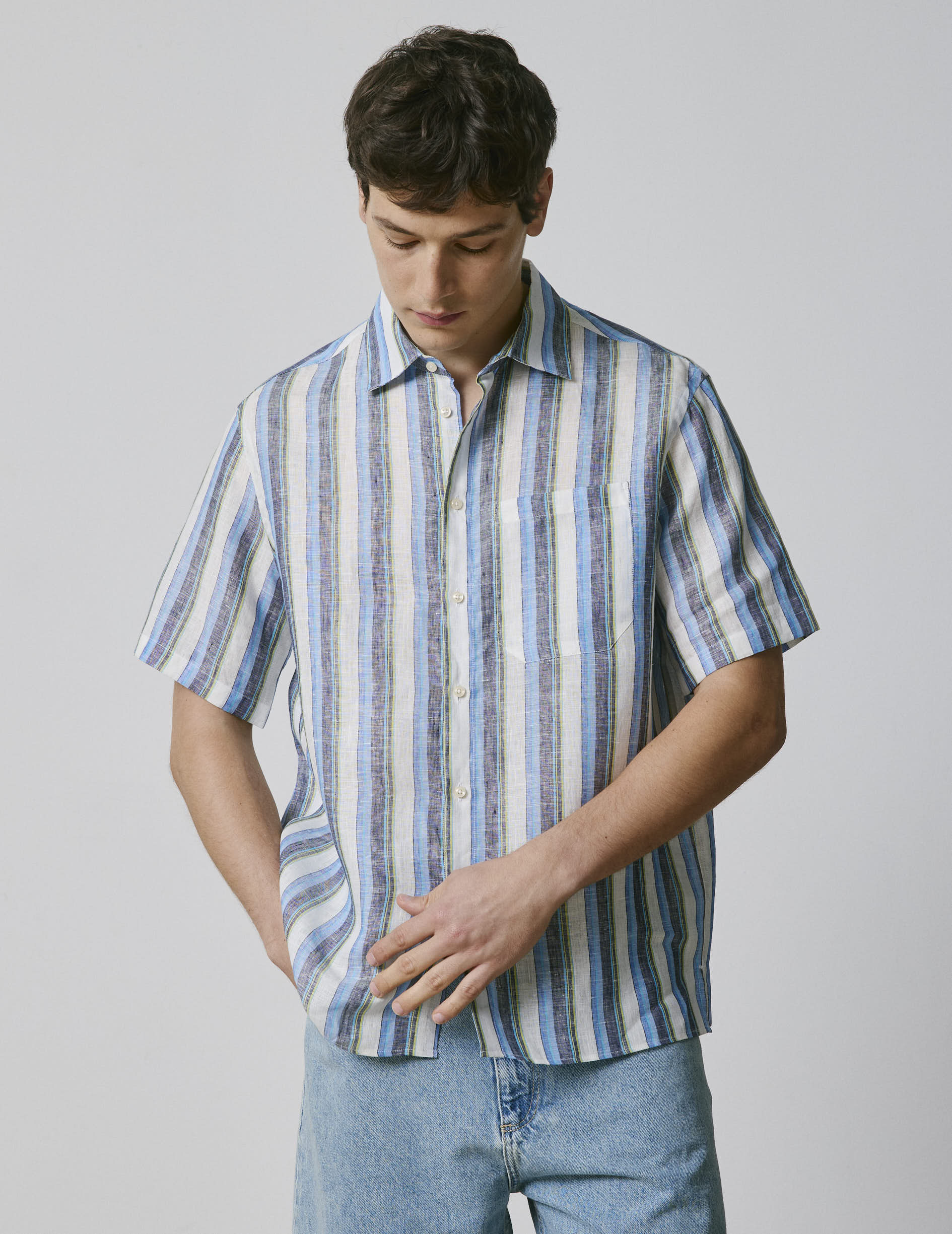 Chemise Nolhann manches courtes en lin bleu - Image 3