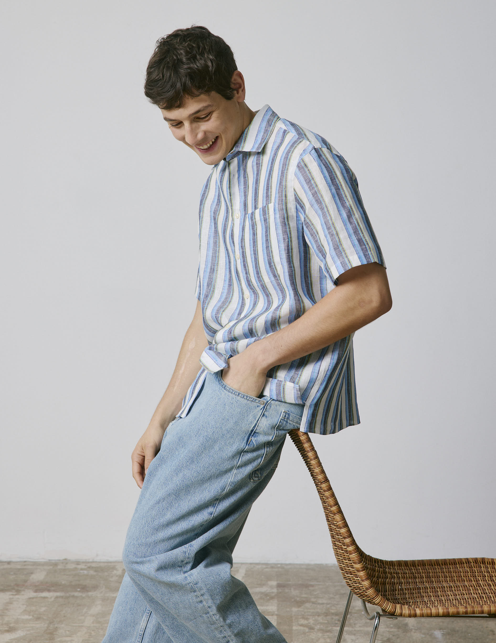 Chemise Nolhann manches courtes en lin bleu - Image 4