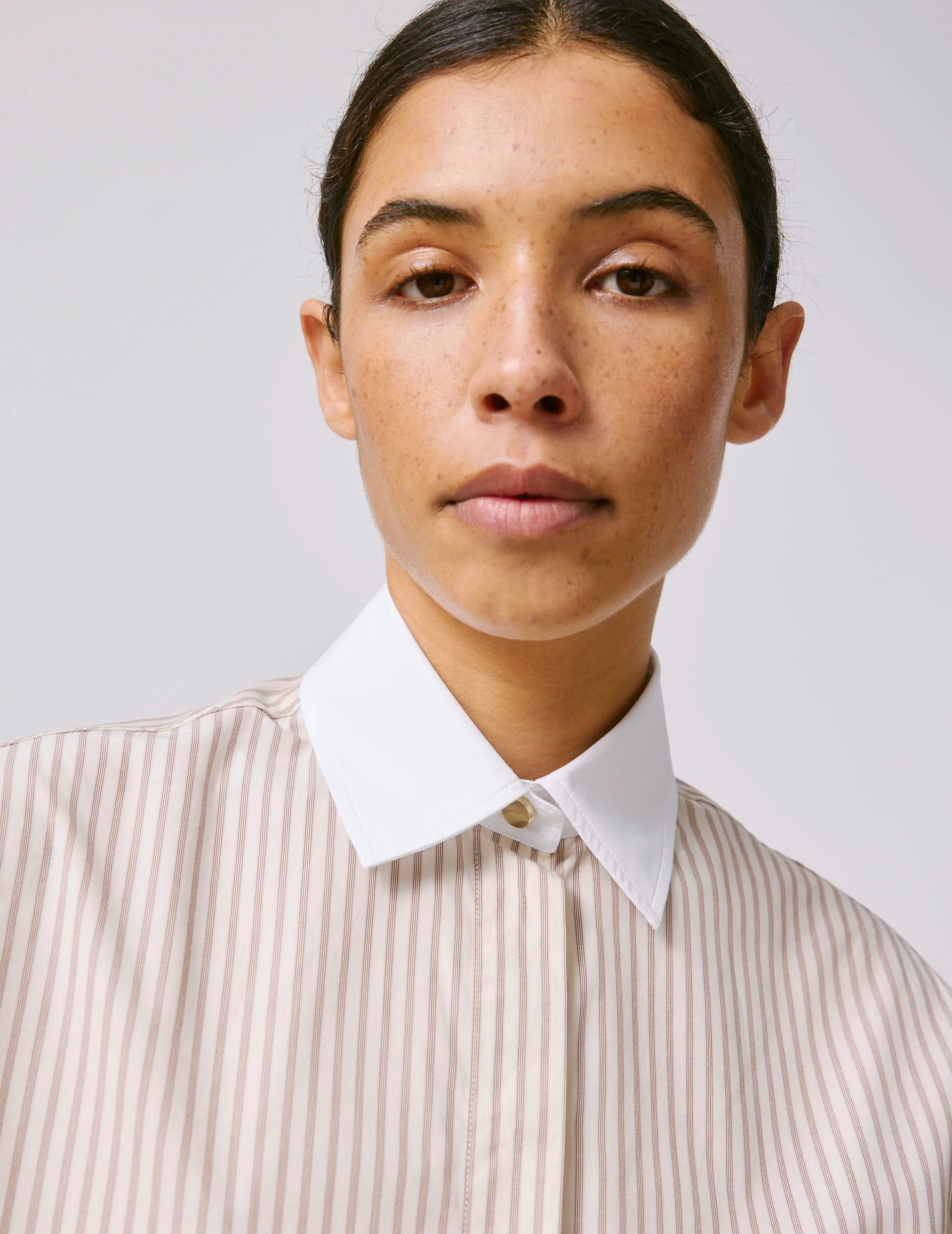 Chemise Mathéa gorge cachée rayée beige - Image 4