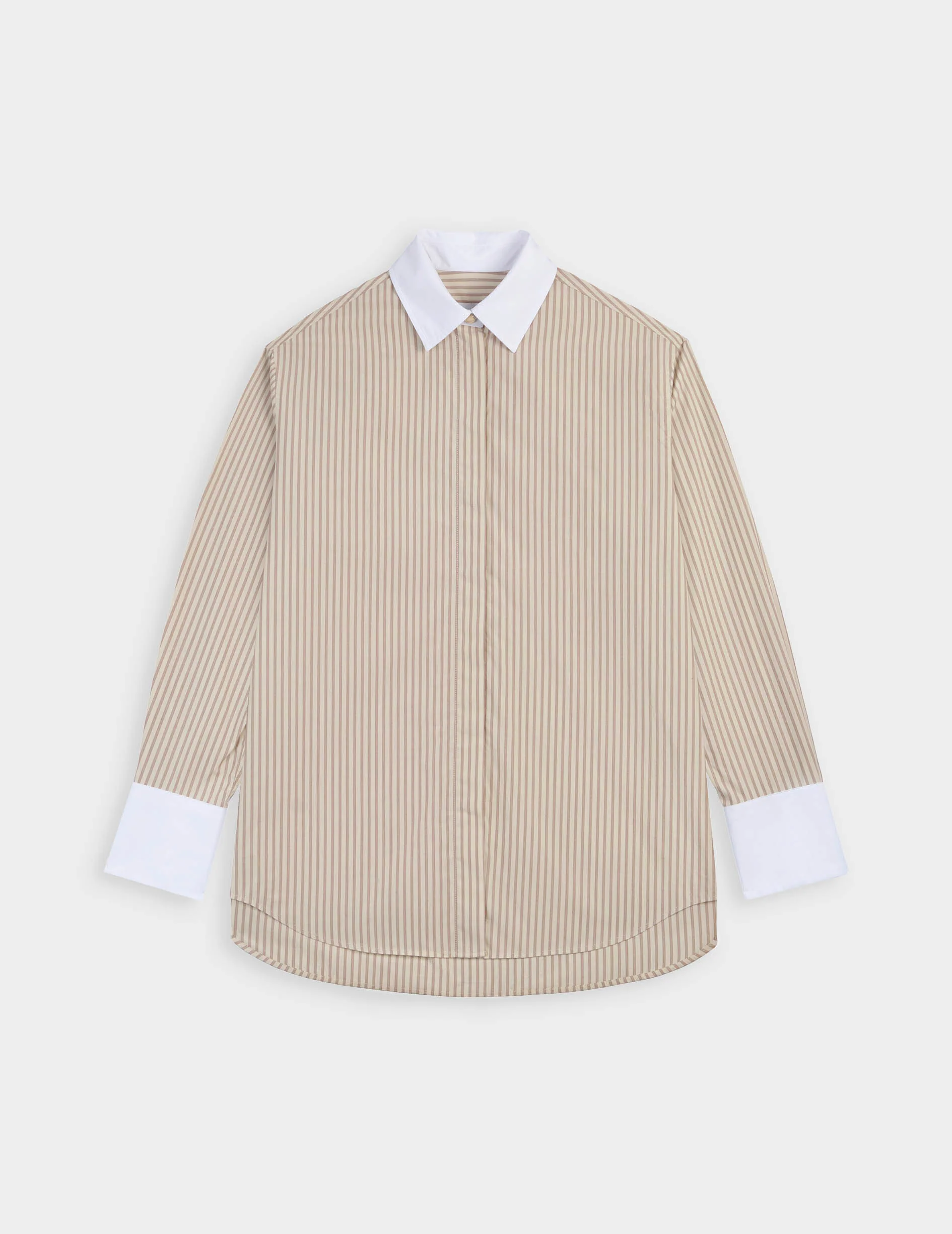 Chemise Mathéa gorge cachée rayée beige - Image 9