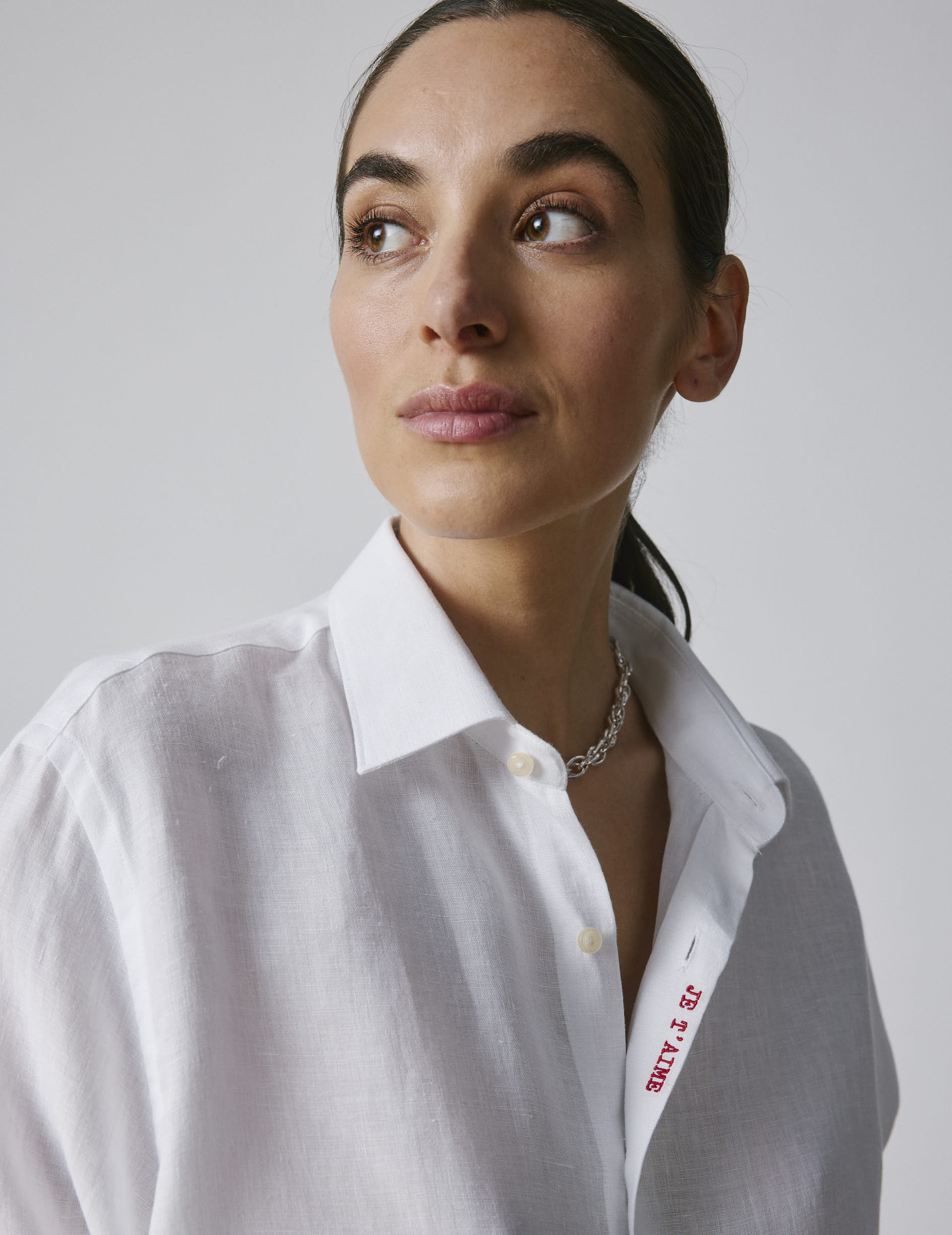 Chemise mixte "Je t'aime" en lin blanc - Image 8