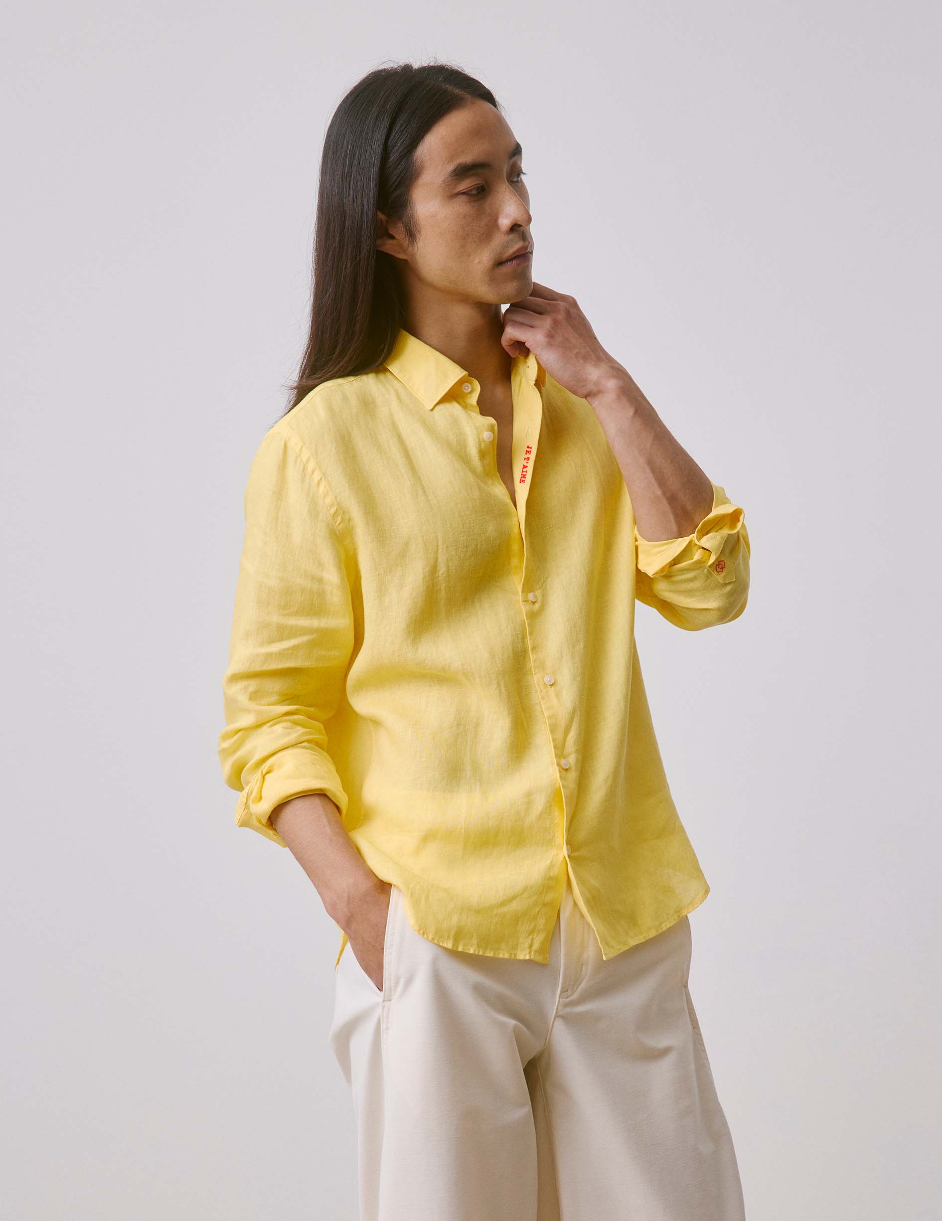 Chemise mixte "Je t'aime" en lin jaune - Image 3
