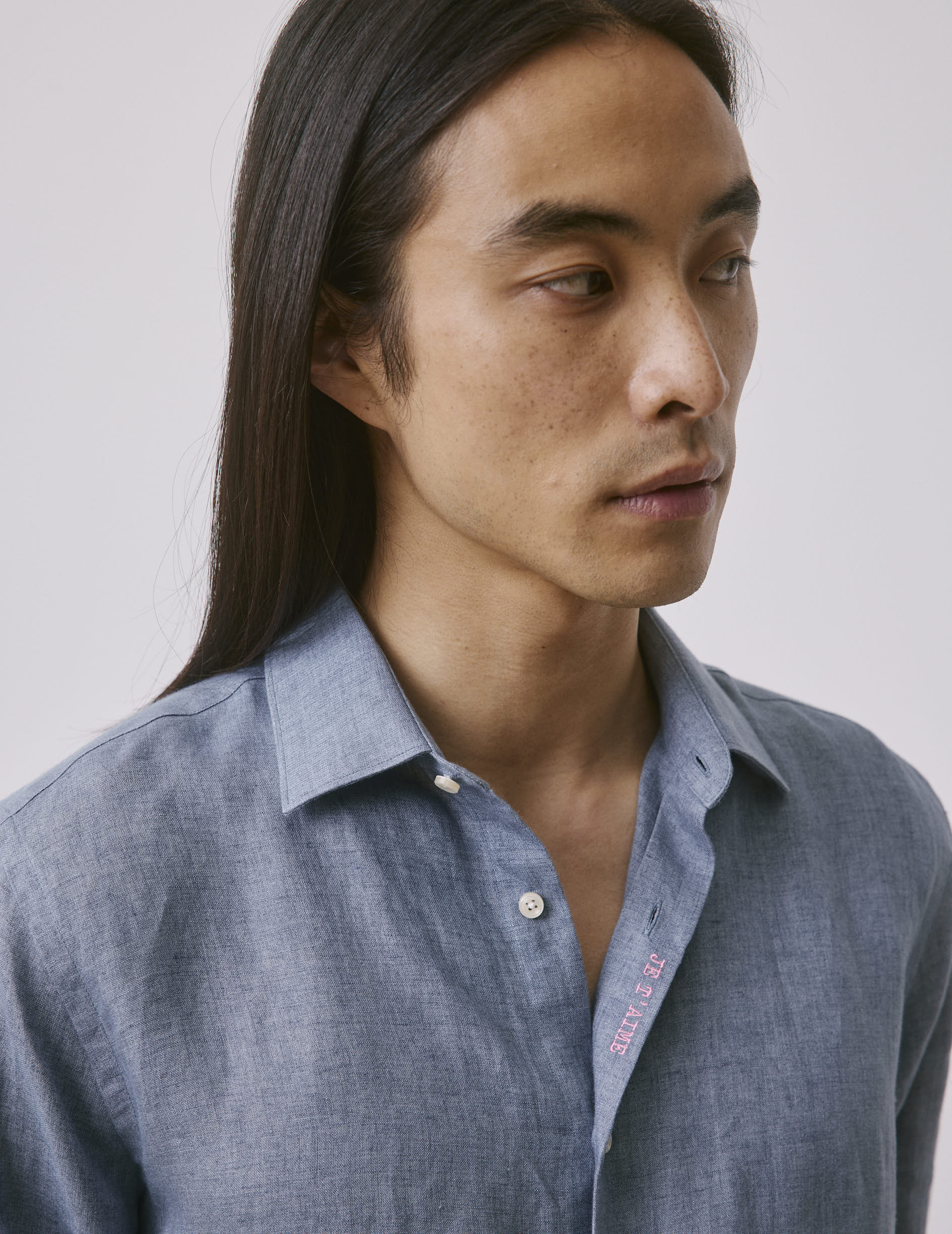 Chemise mixte "Je t'aime" en lin bleu