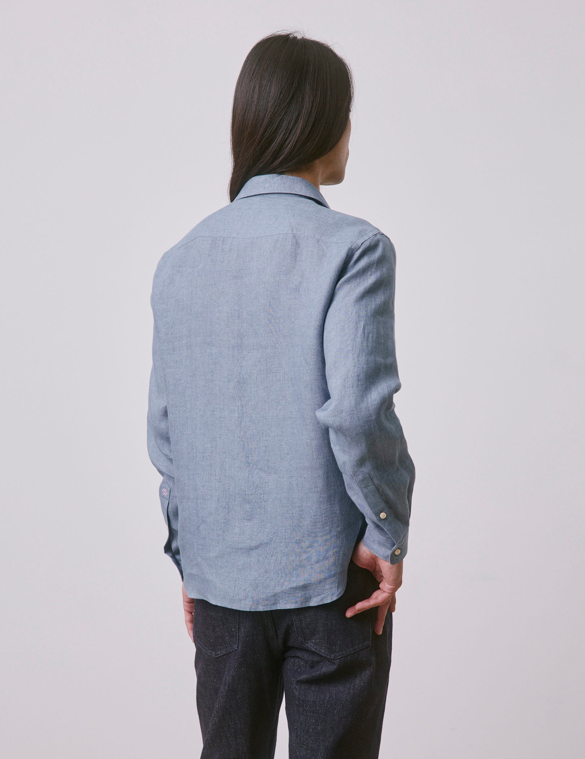 Chemise mixte "Je t'aime" en lin bleu - Image 4