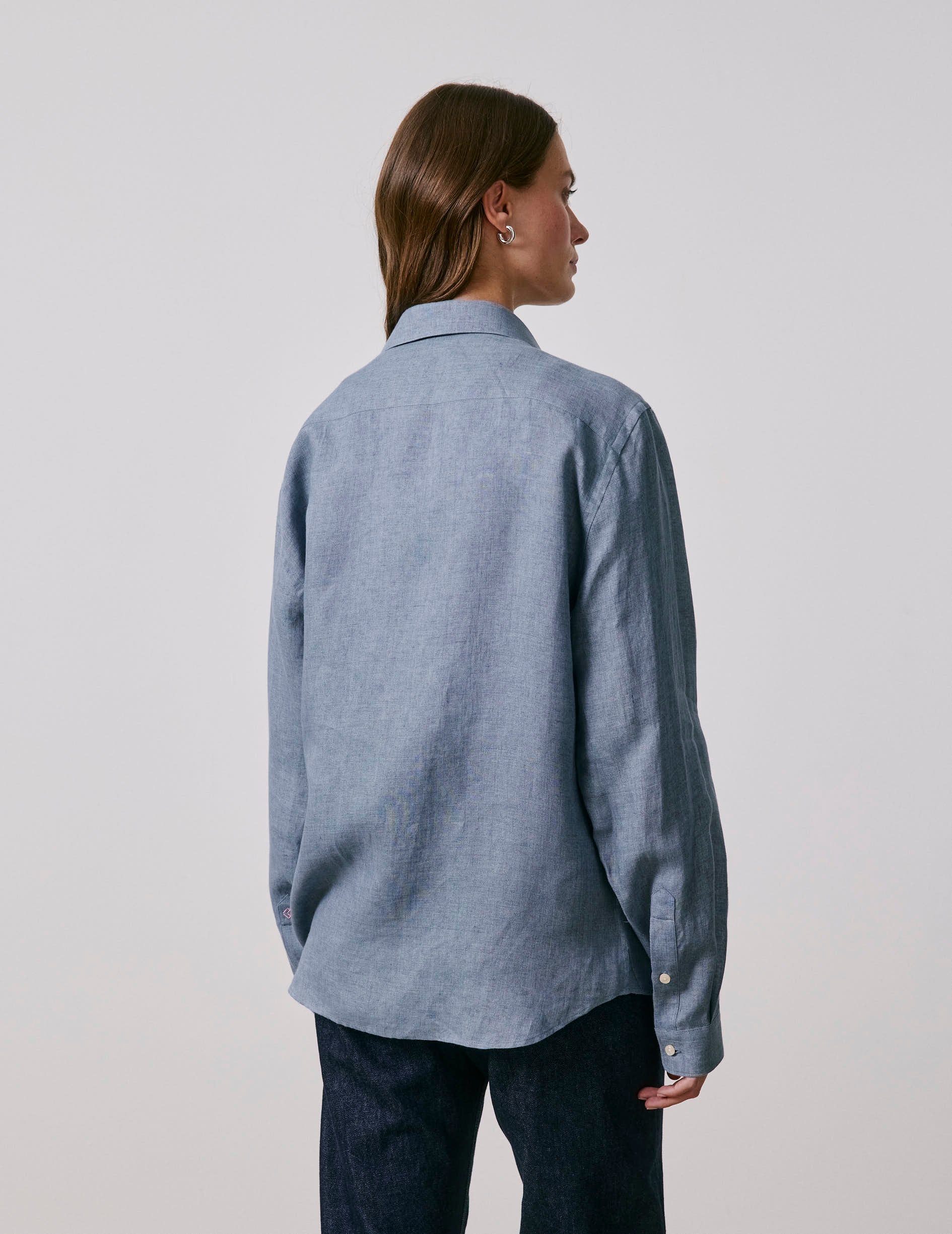 Chemise mixte "Je t'aime" en lin bleu - Image 7
