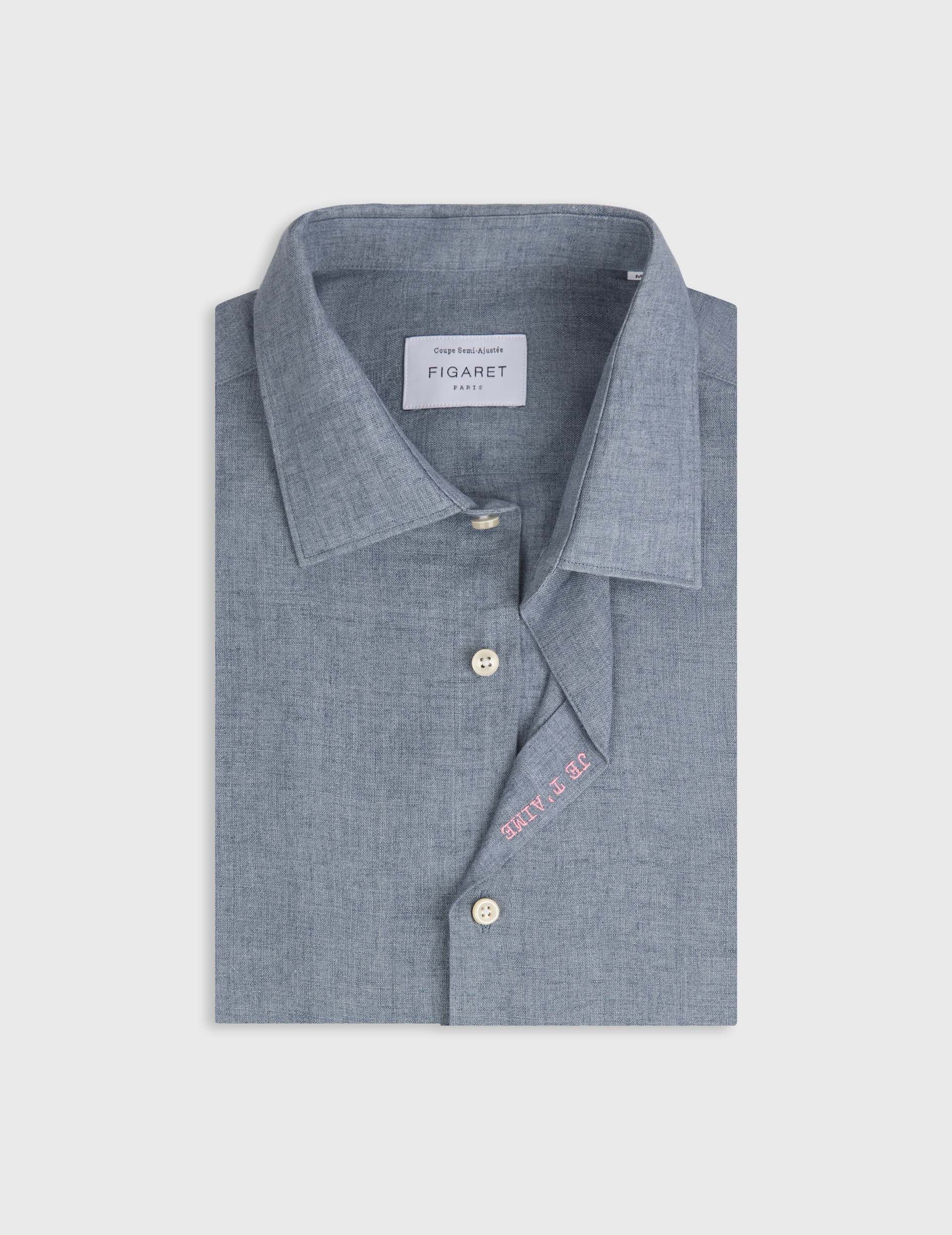 Chemise mixte "Je t'aime" en lin bleu - Image 8