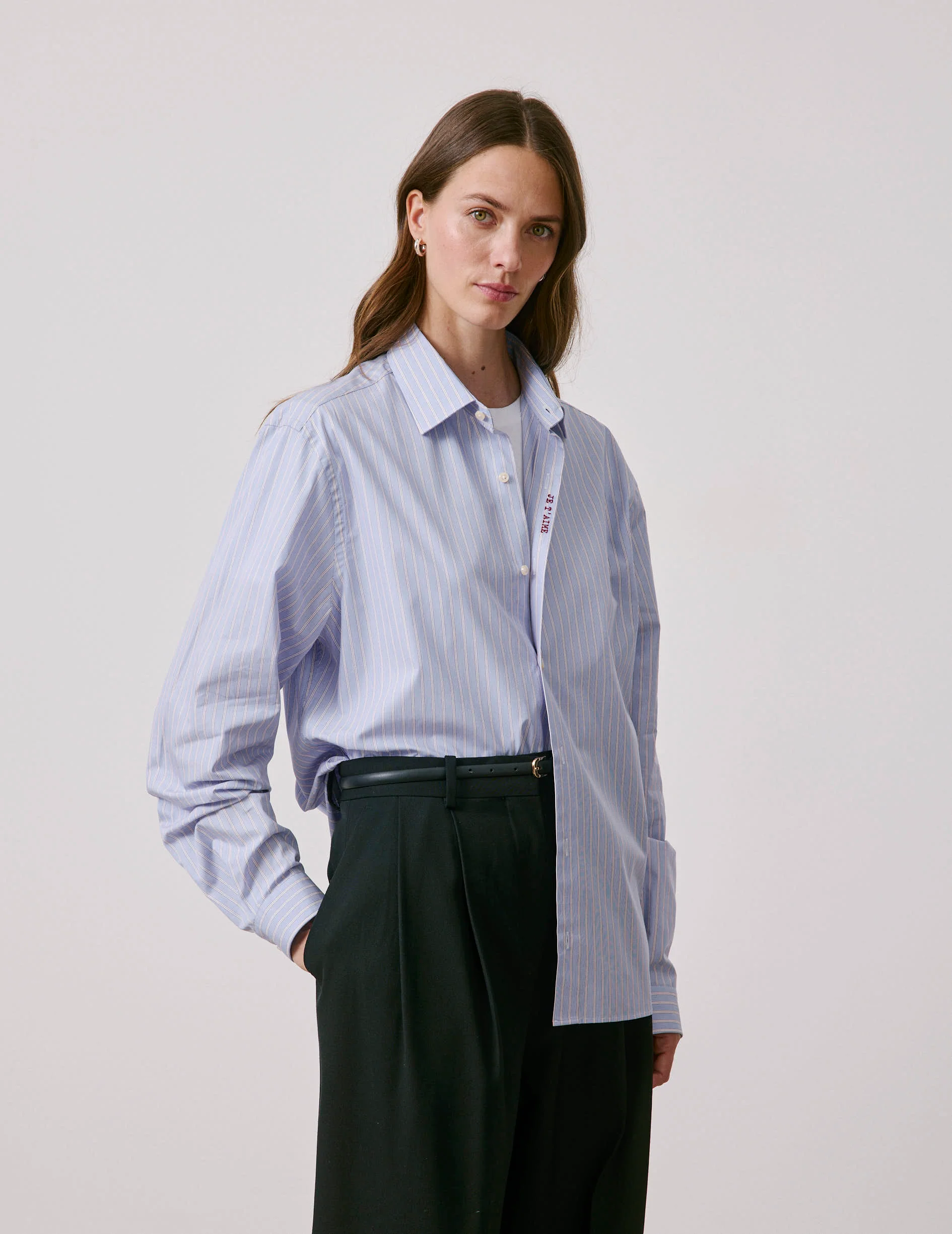 Chemise mixte "Je t'aime" bleue rayée - Image 6