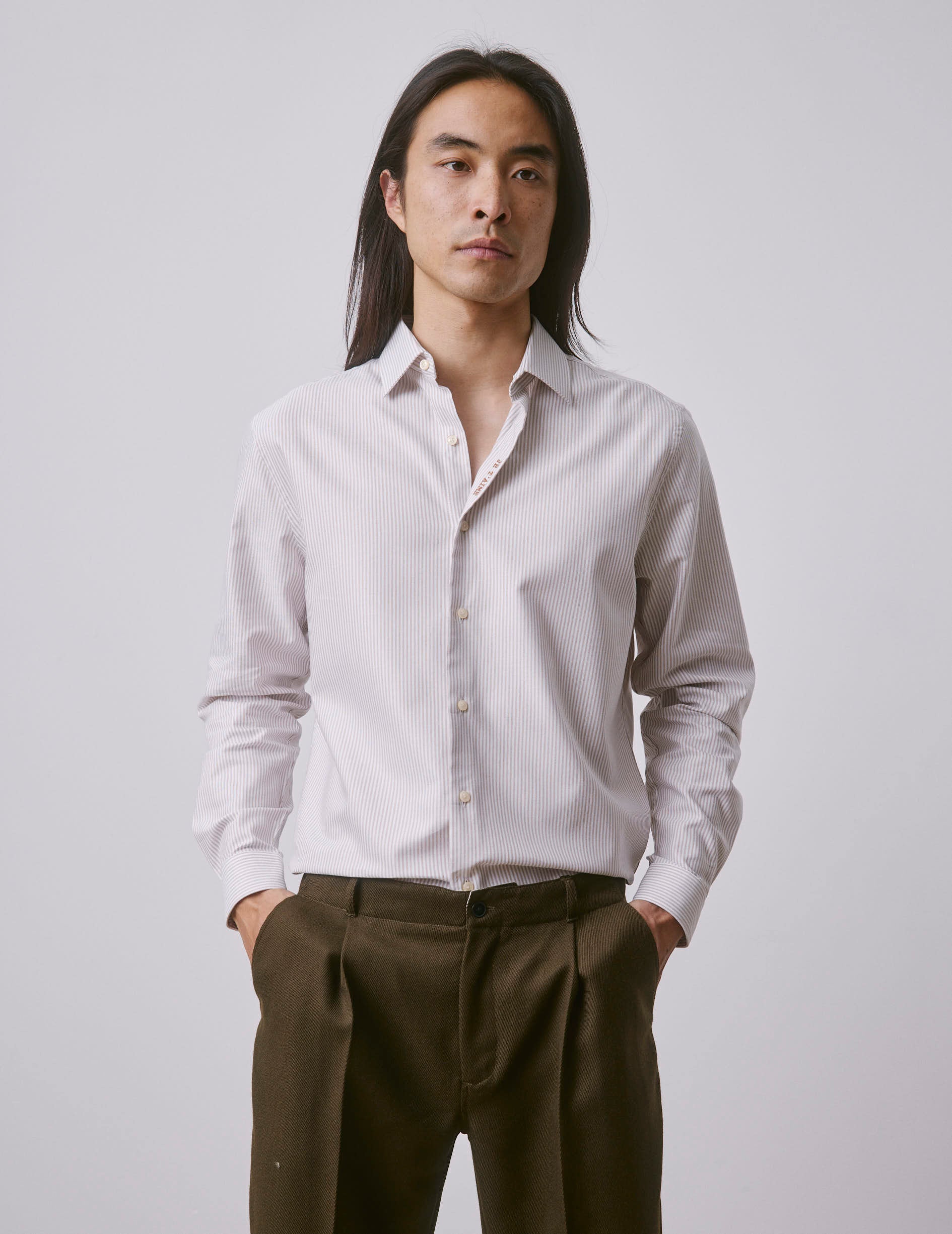 Chemise mixte "Je t'aime" rayée beige - Image 3