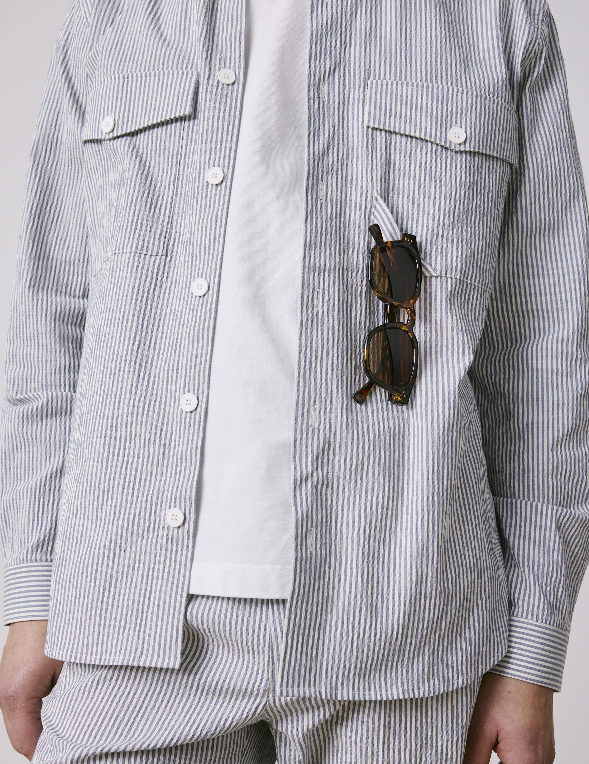 Chemise Nathael en seersucker rayé bleu - Image 4