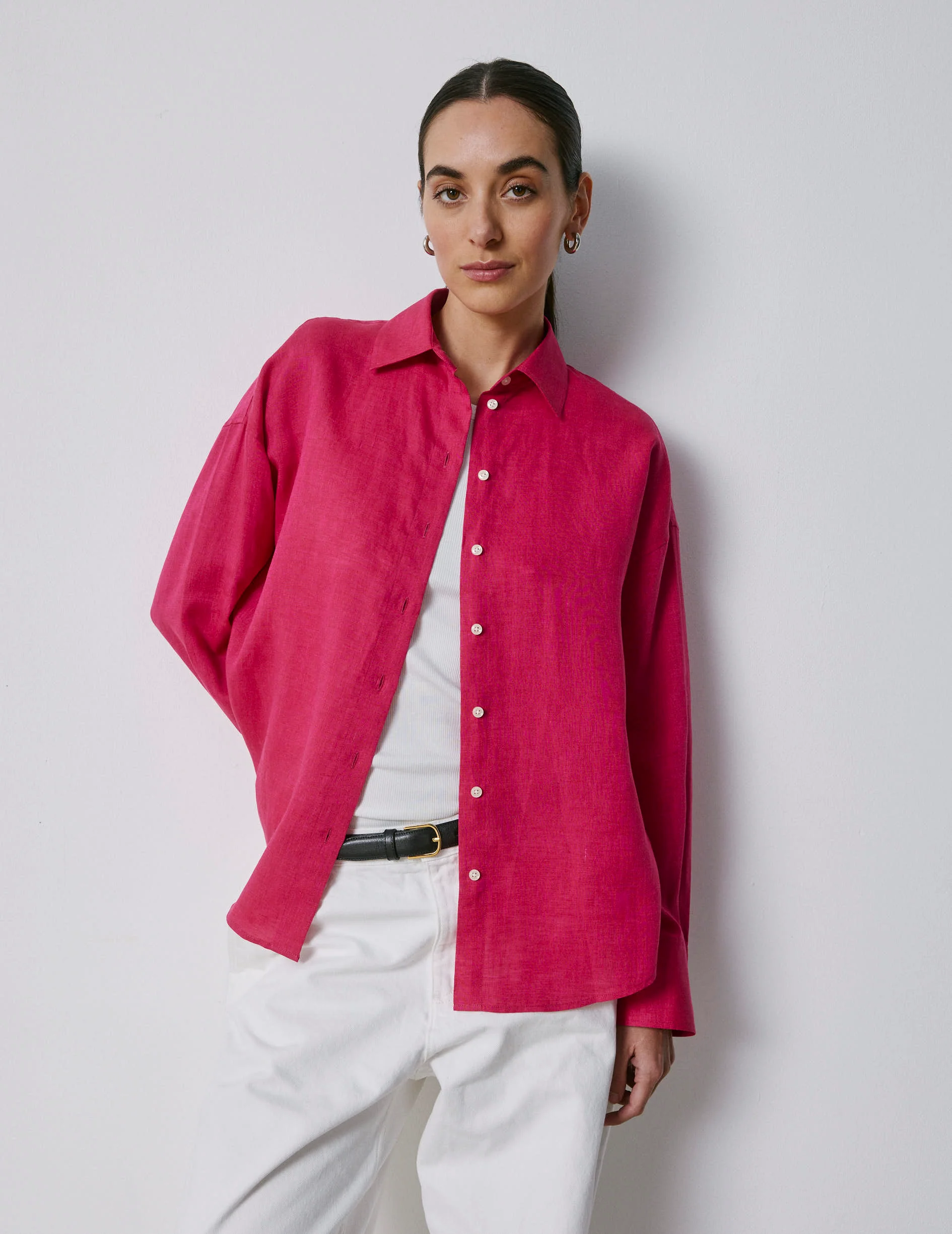 Chemise oversize Lizandra en lin fuchsia