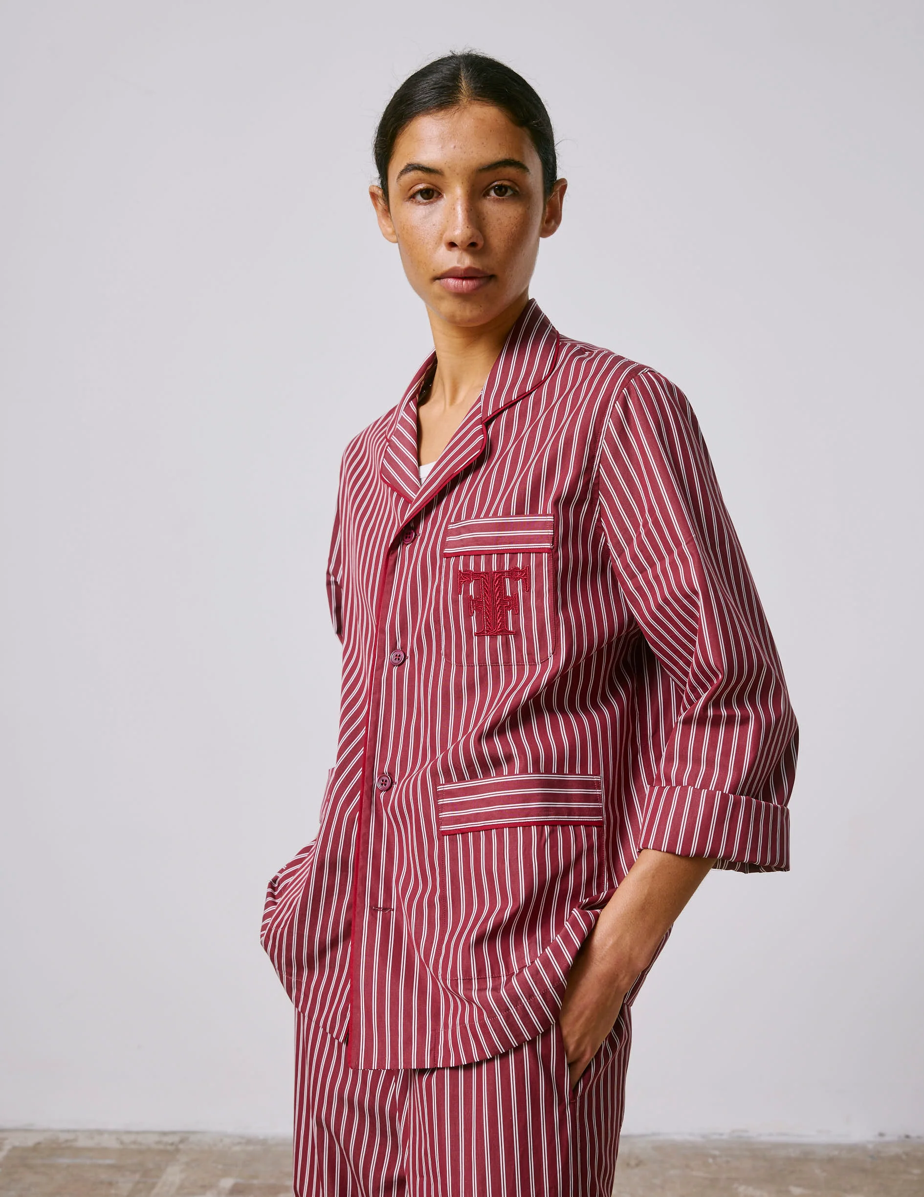 Haut de pyjama Nocturne rayée bordeaux