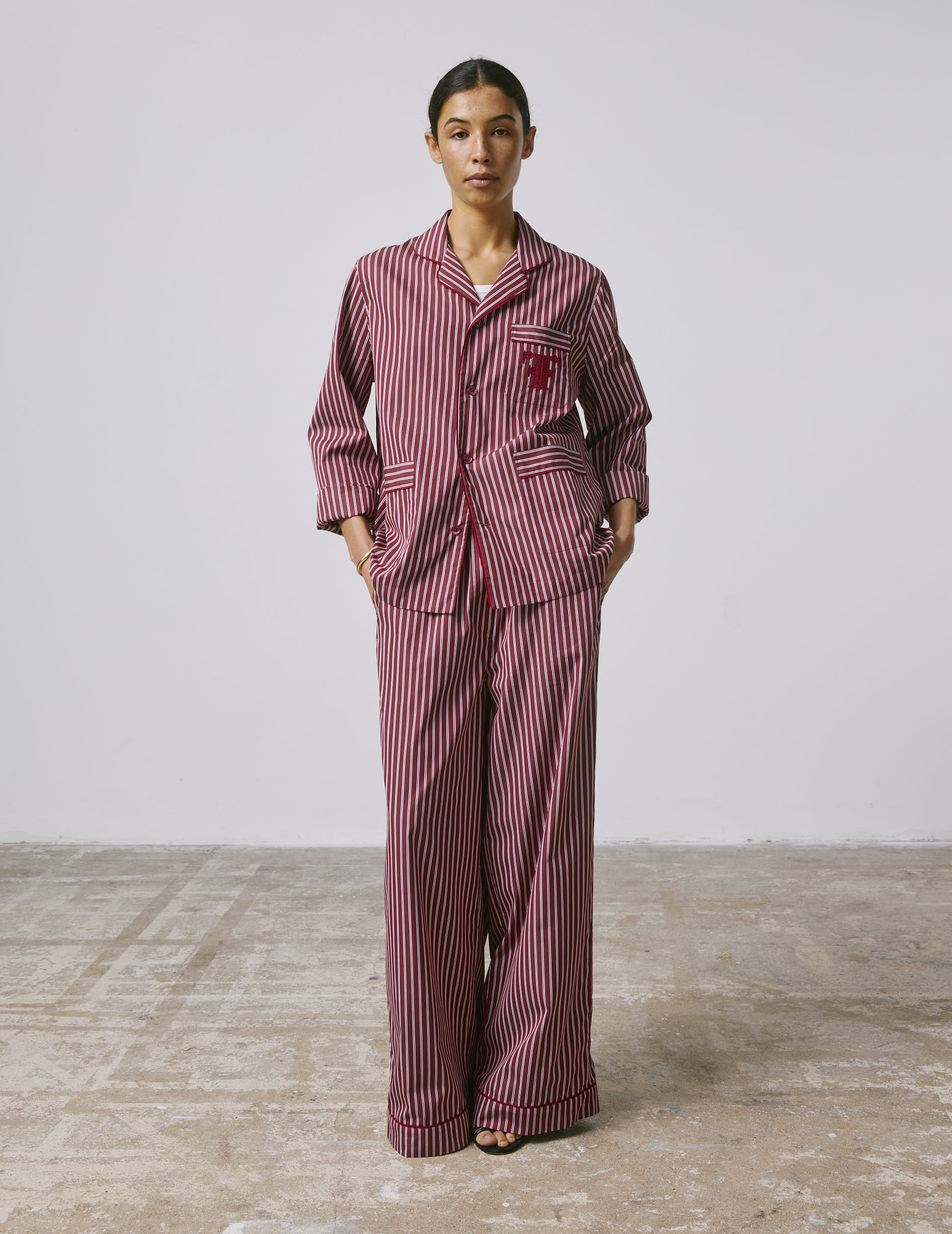 Haut de pyjama Nocturne rayée bordeaux - Image 10