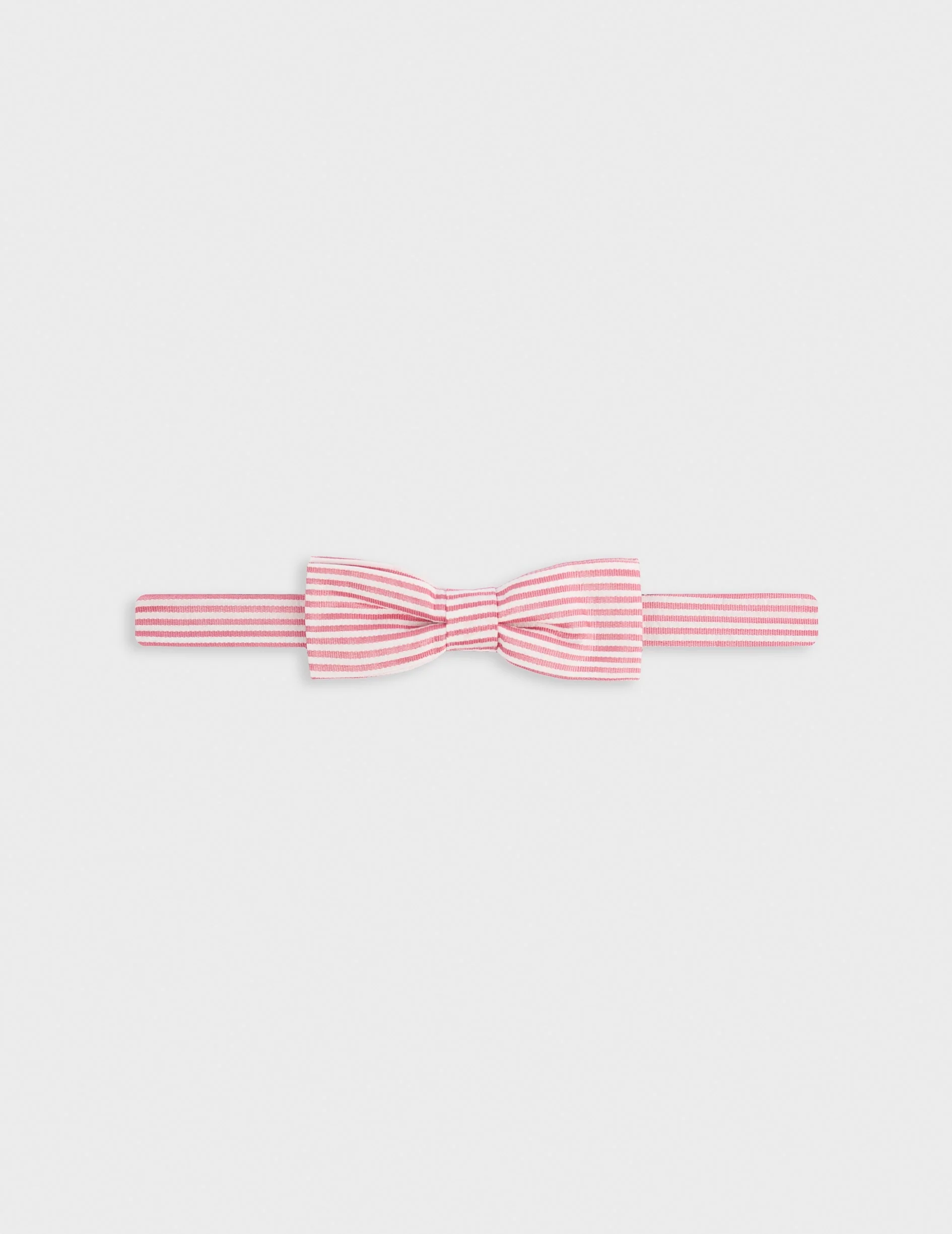 Nœud-papillon en coton et soie seersucker rayé rose