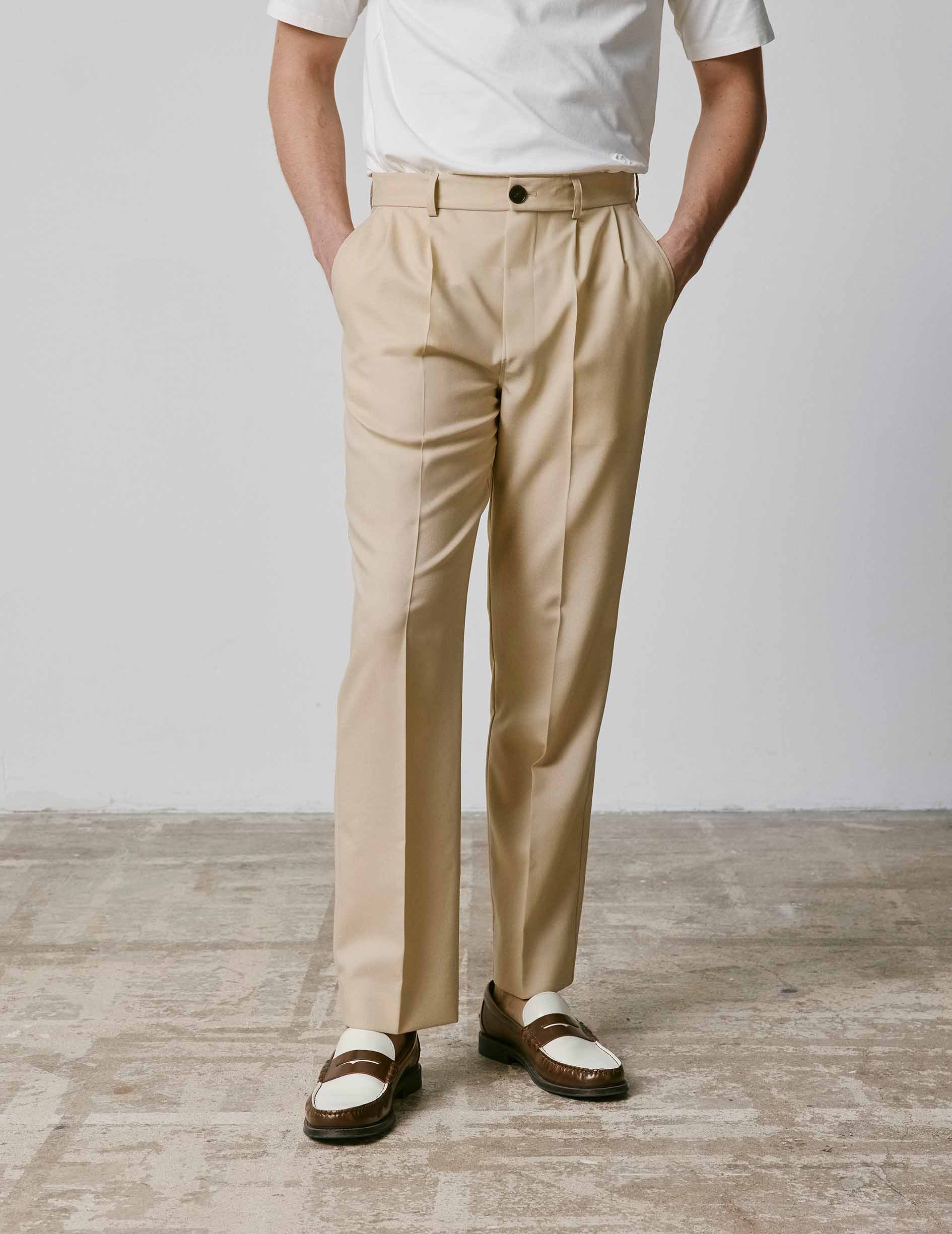 Pantalon de costume Driss en laine vierge beige - Image 6
