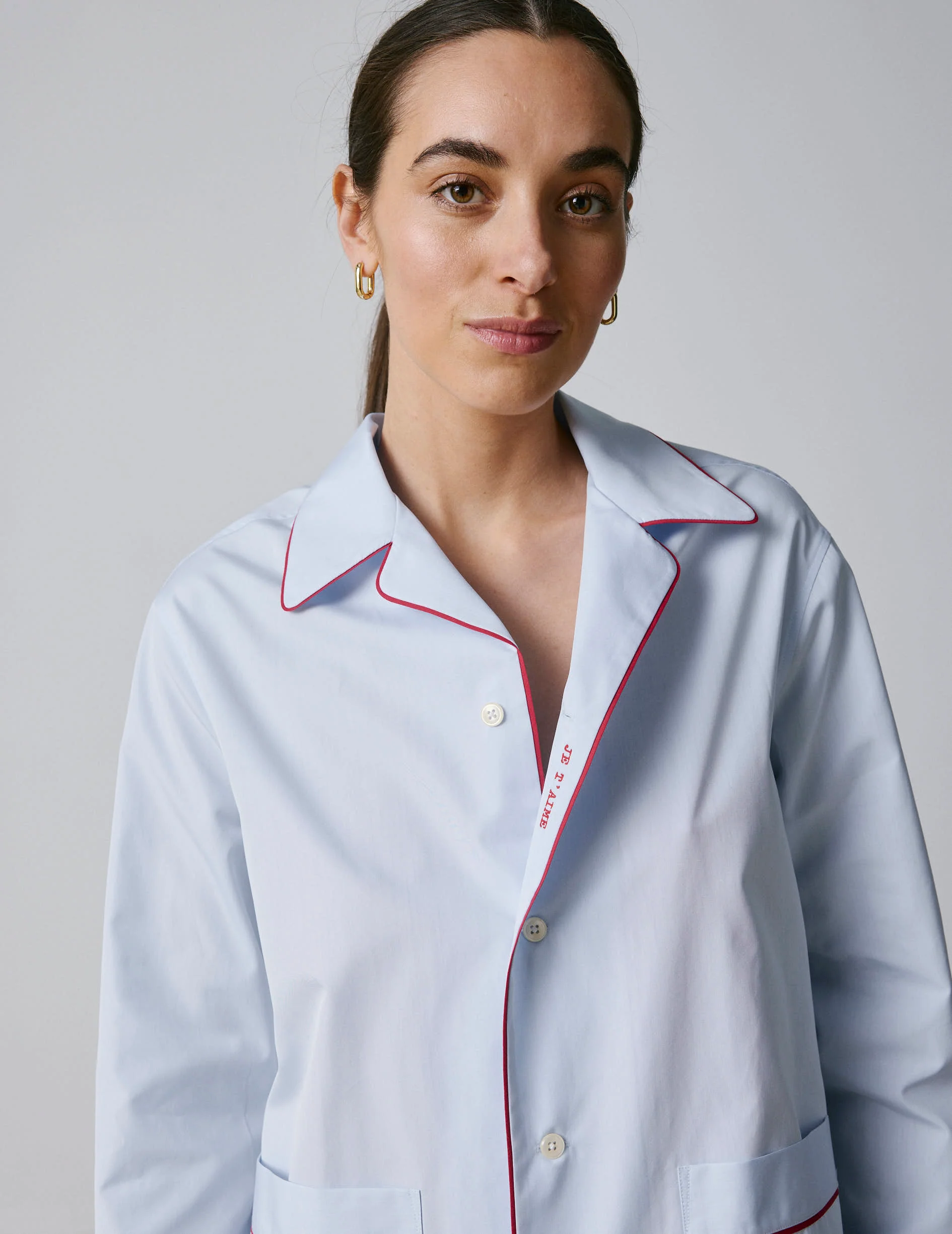 Pyjama Louise en popeline bleue brodé "Je t'aime"