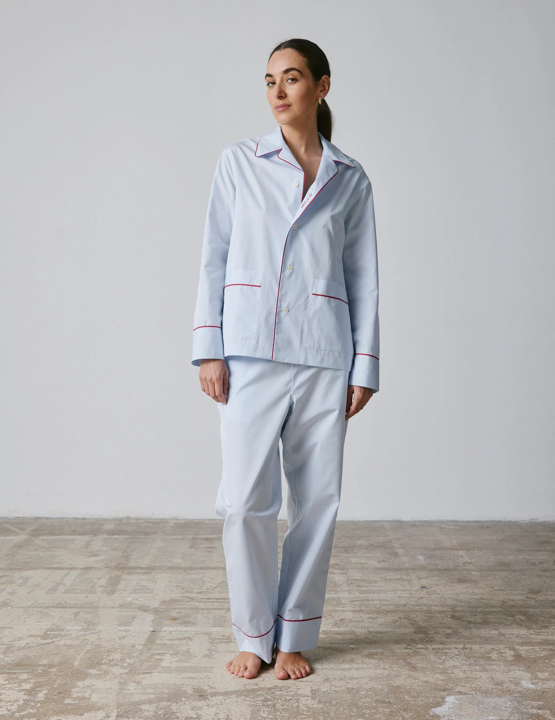 Pyjama Louise en popeline bleue brodé "Je t'aime" - Image 2