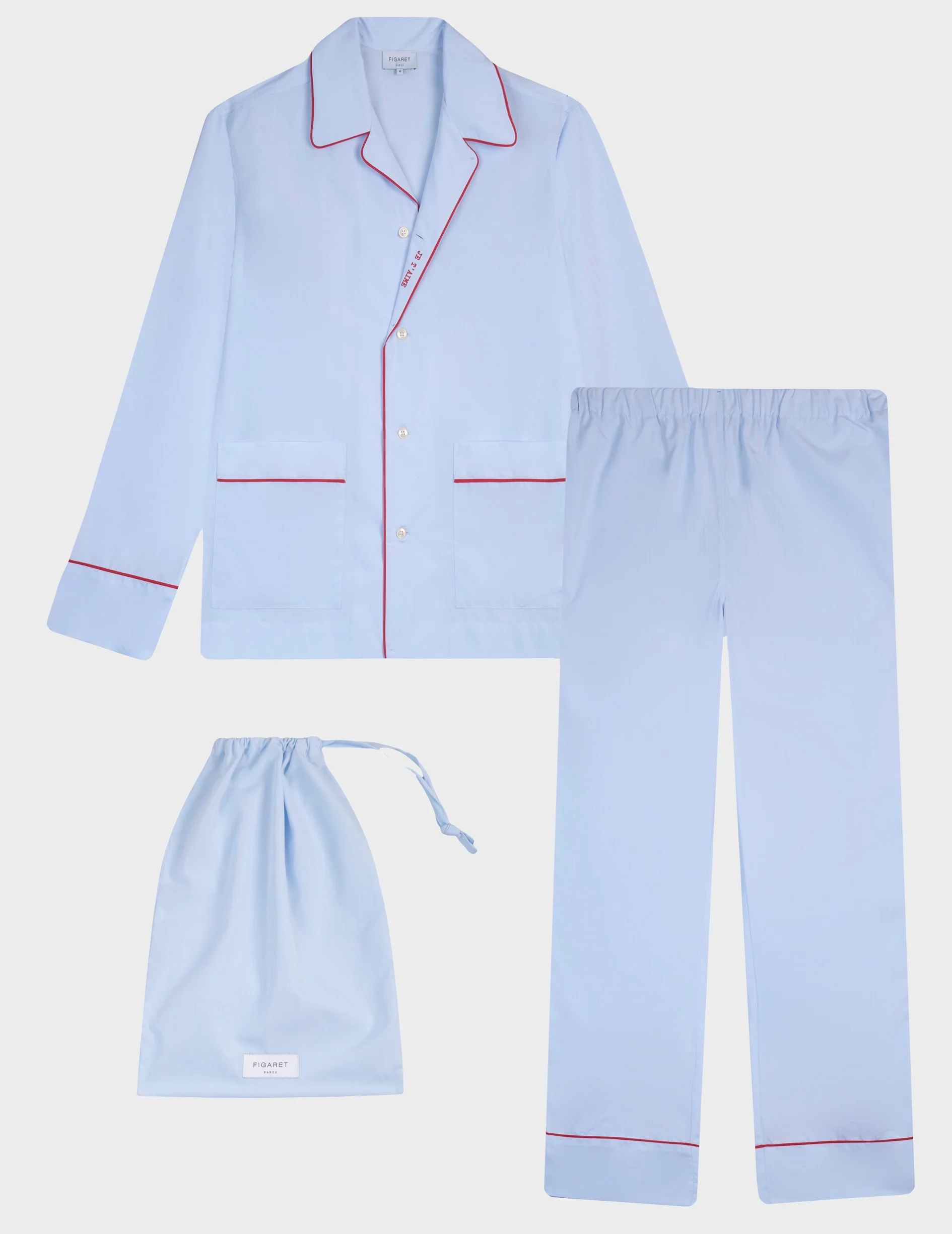 Pyjama Louise en popeline bleue brodé "Je t'aime" - Image 3