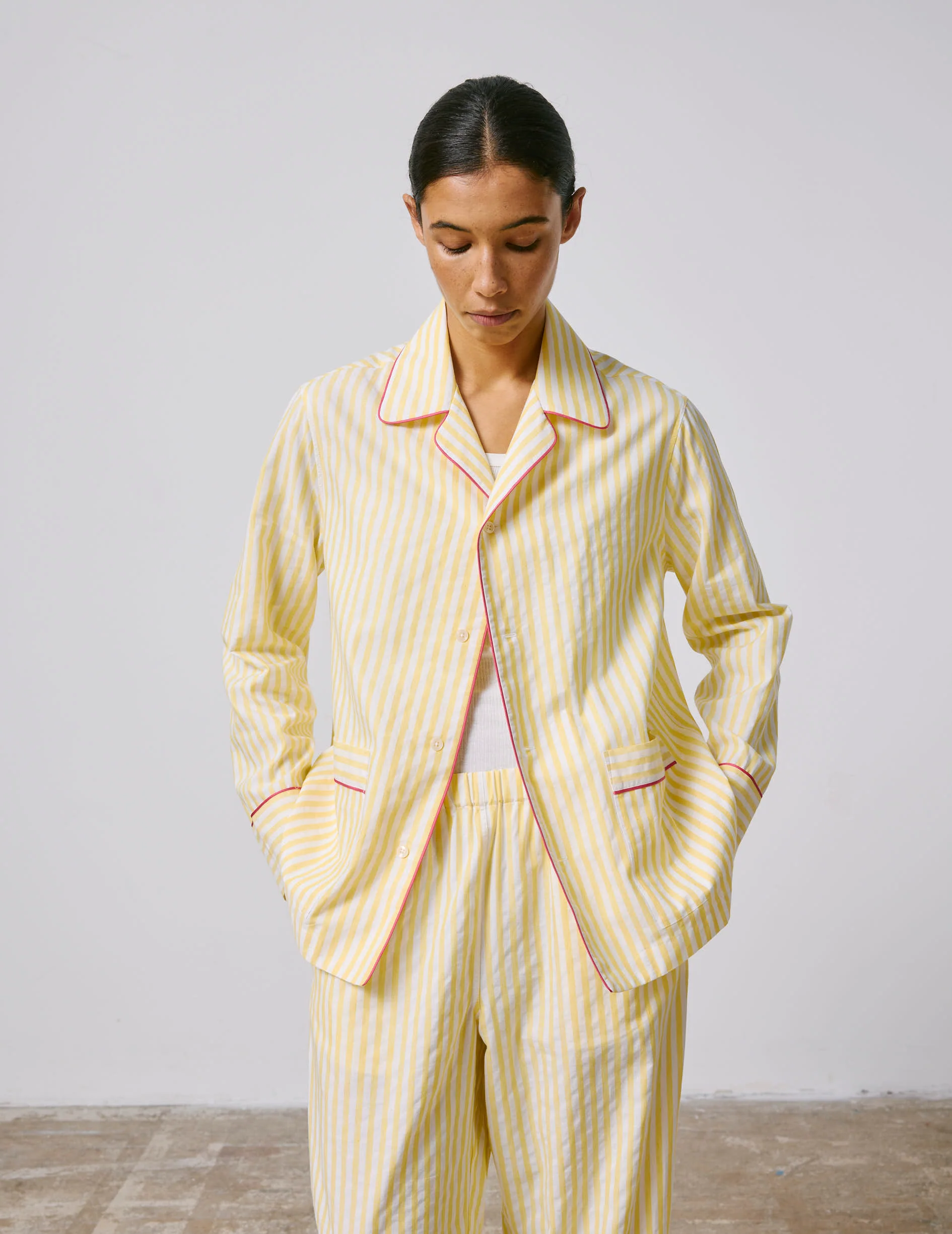 Pyjama Louise en coton et lin rayé jaune