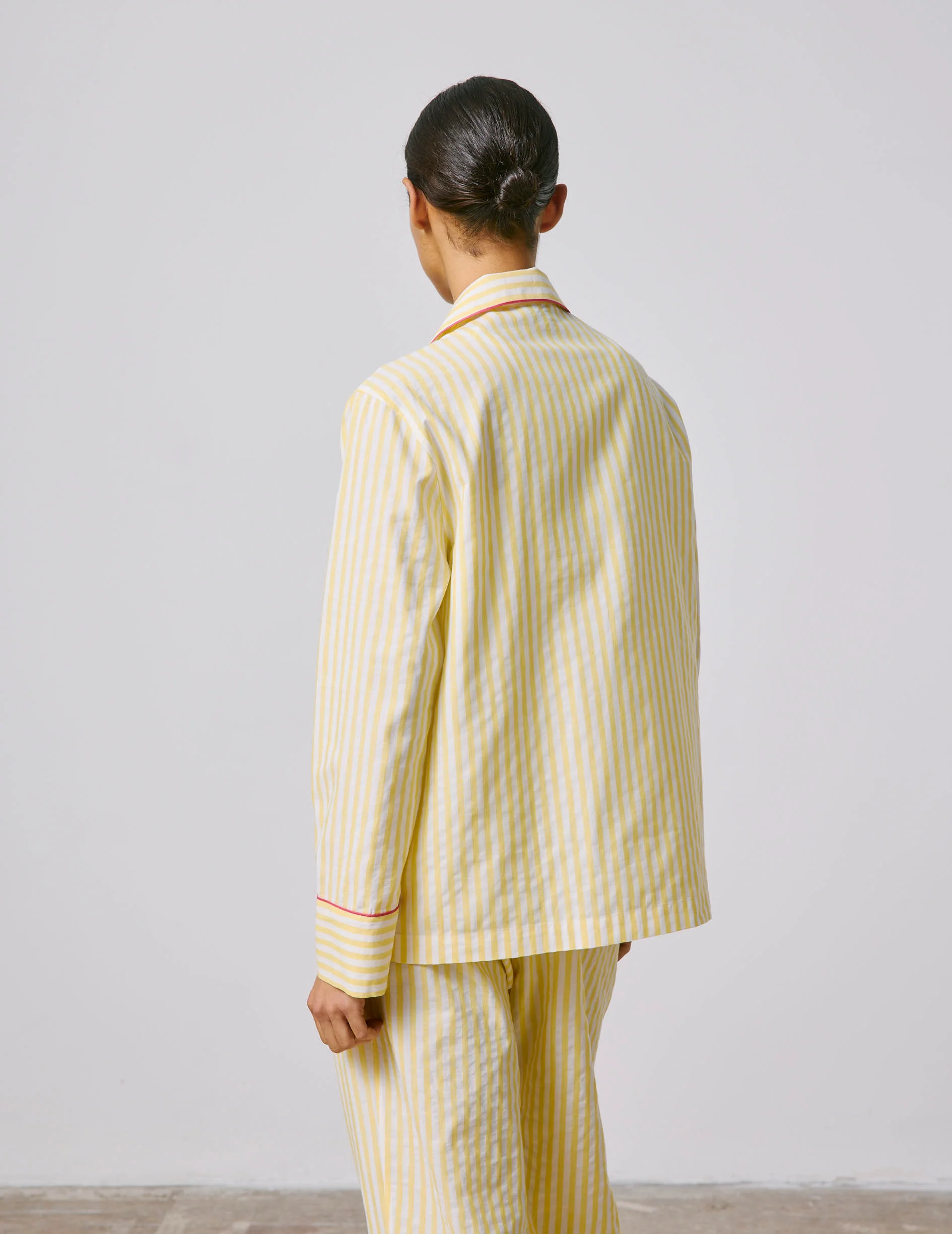 Pyjama Louise en coton et lin rayé jaune - Image 2