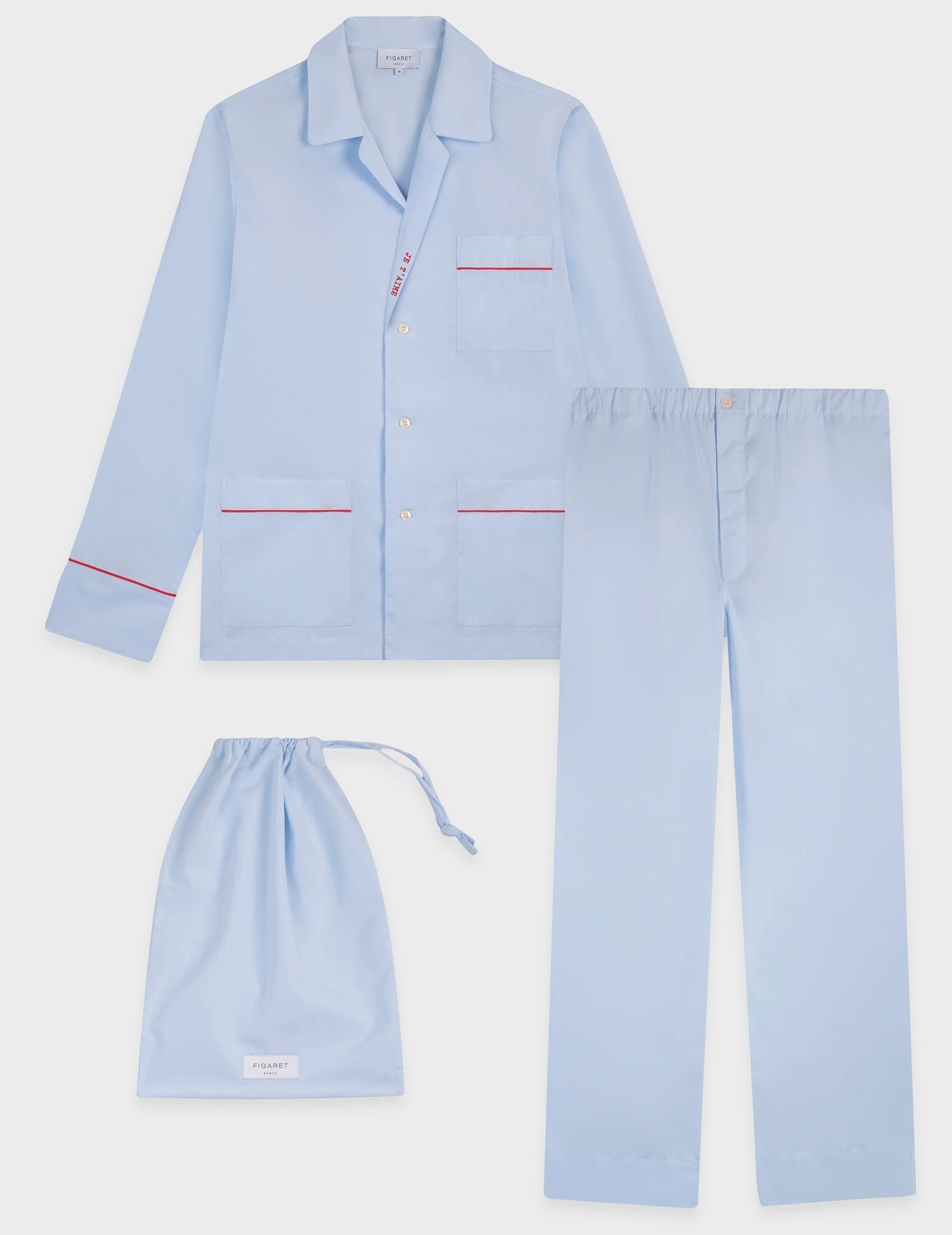 Pyjama Louis en popeline bleue brodée "Je t'aime" - Image 4