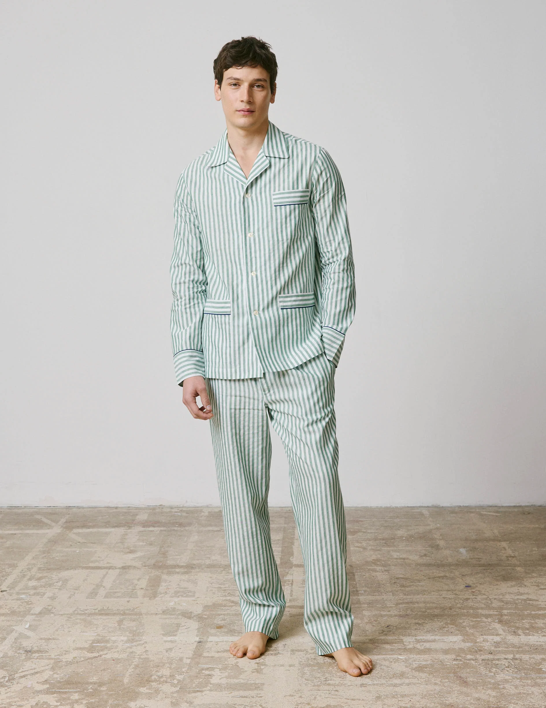 Pyjama Louis en coton et lin rayé vert