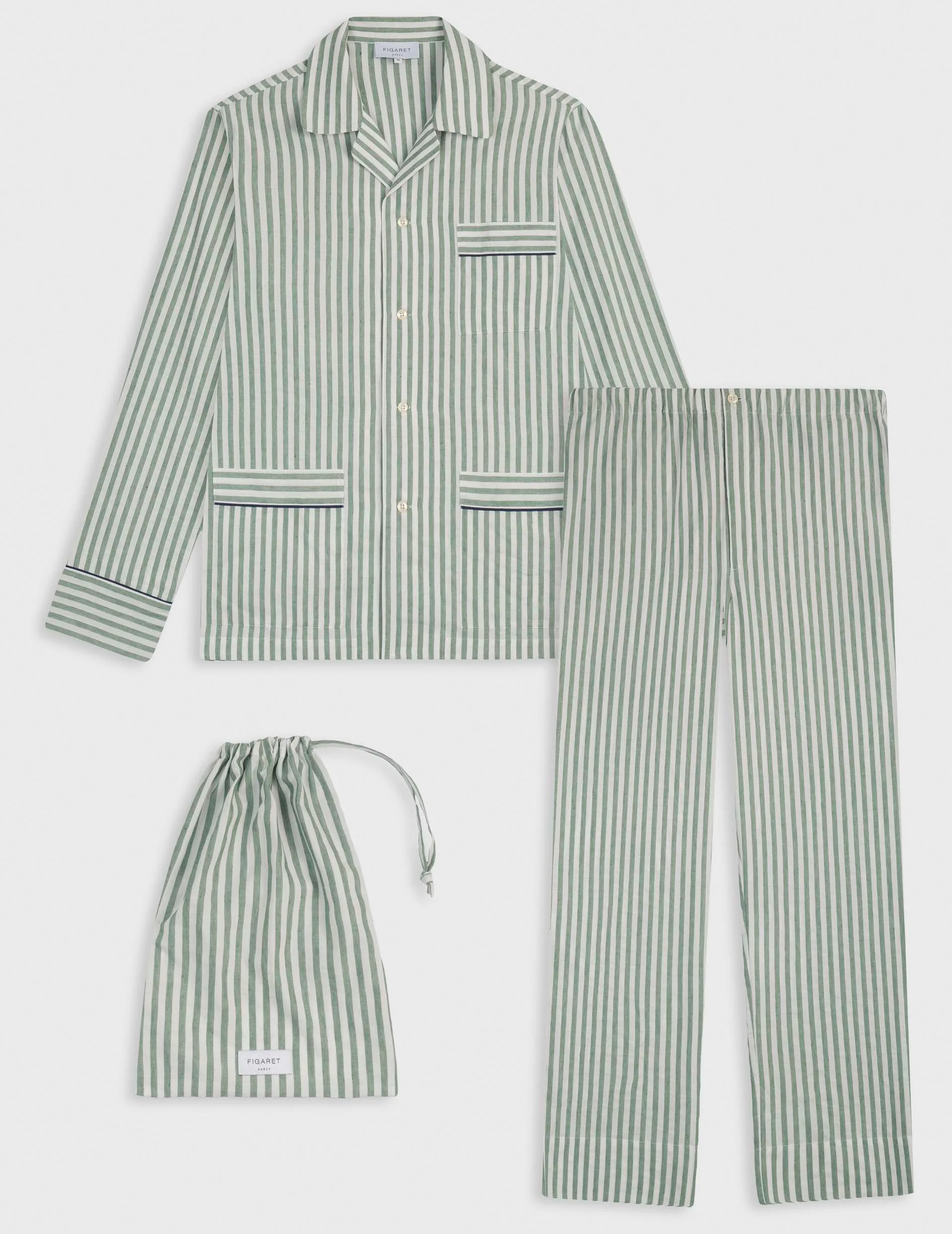 Pyjama Louis en coton et lin rayé vert - Image 4