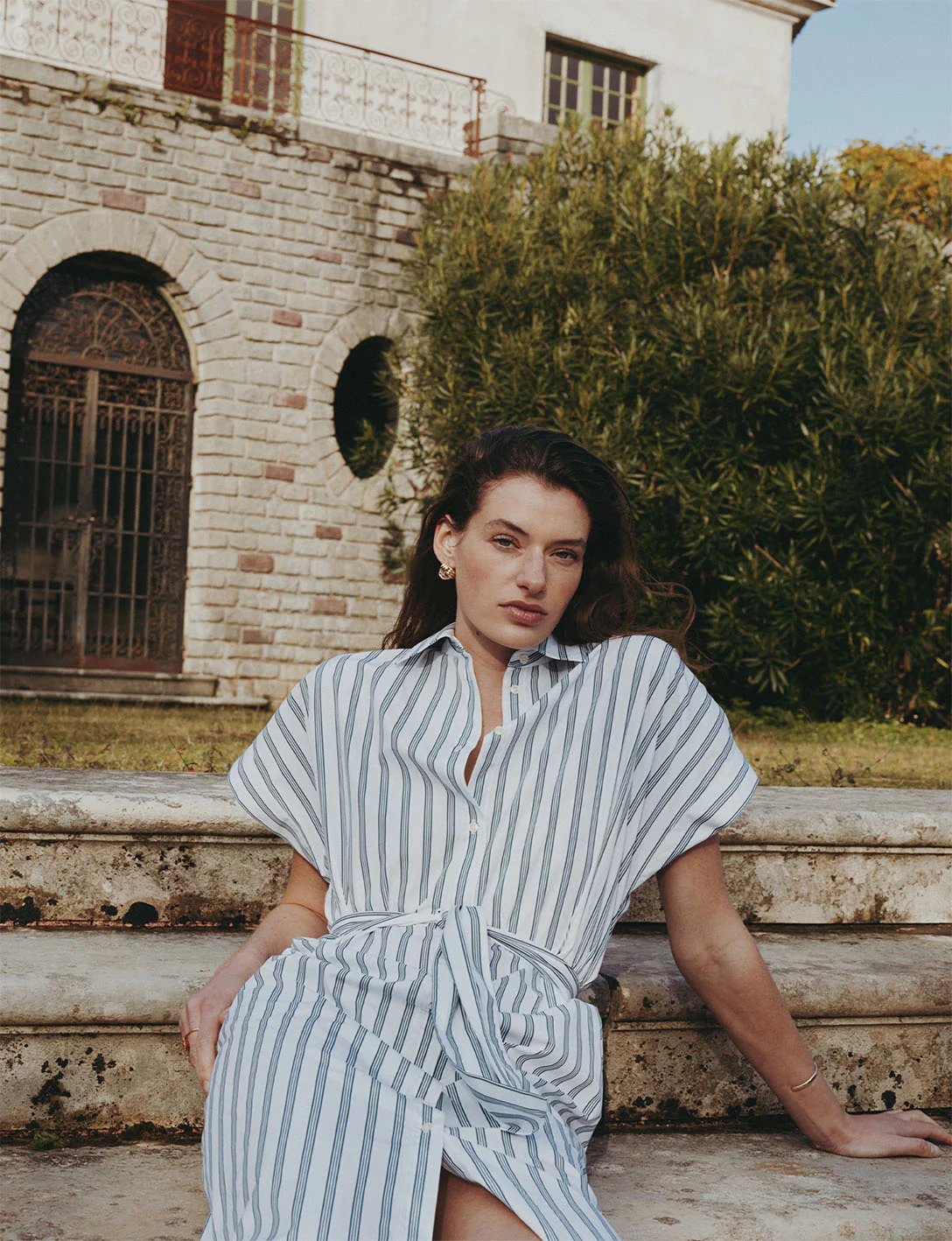 Robe Nyméa en popeline rayée verte